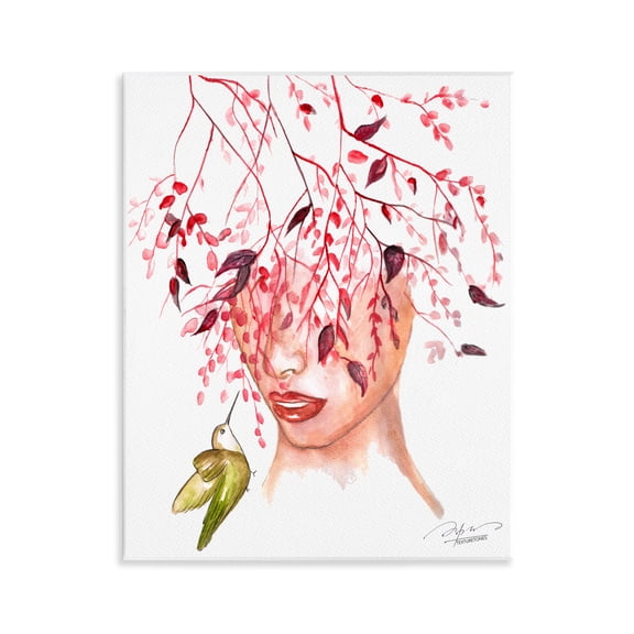 Stupell Industries Leaves Over Face Portrait Portrait Painting Unframed Art Print Wall Art, 11 x 14