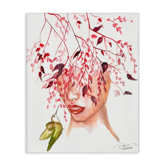 Stupell Industries Leaves Over Face Portrait Portrait Painting Wrapped Canvas Canvas Art Print Wall Art, 24 x 30