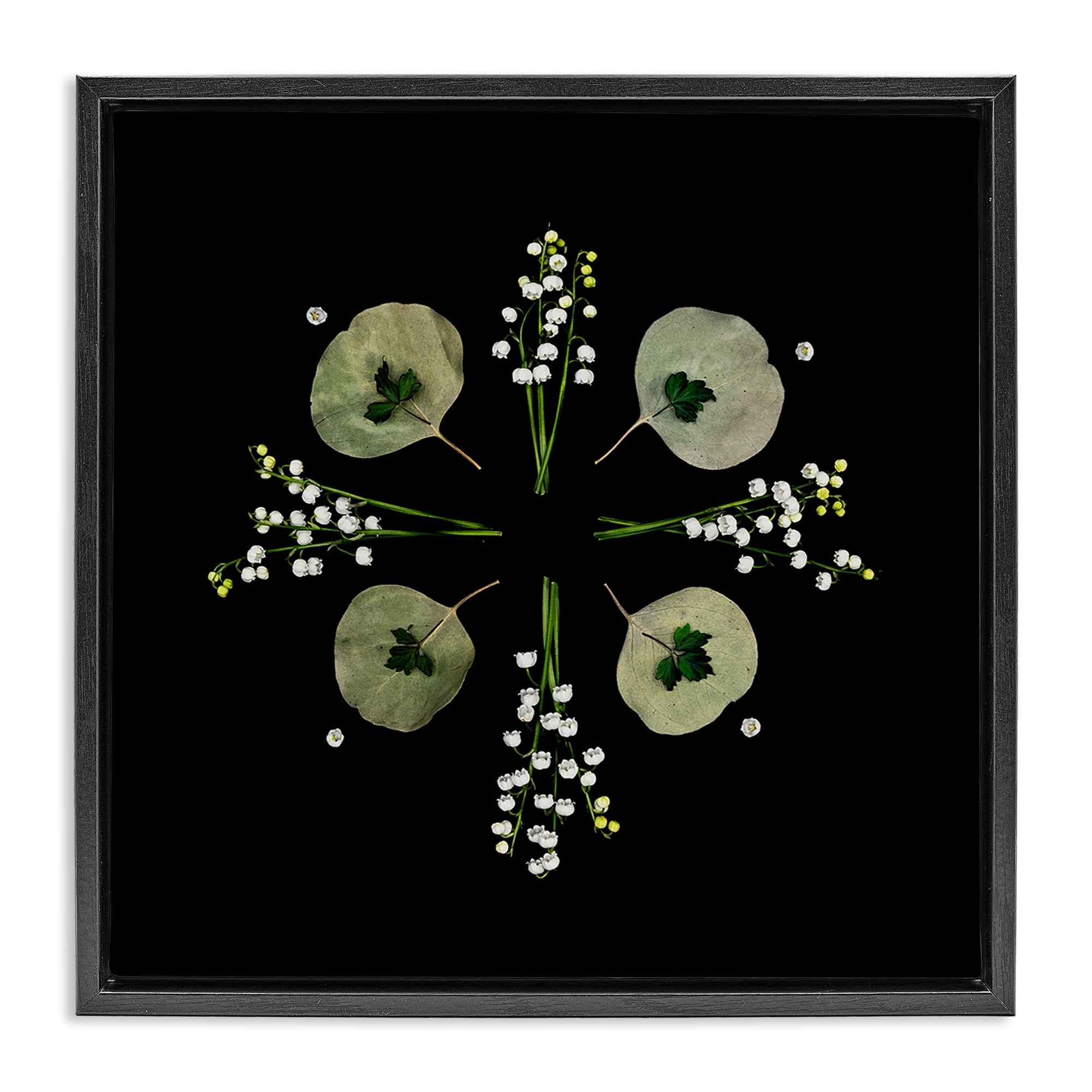 Stupell Industries Leaves & Wildflowers on Black Black Framed Floater Canvas Wall Art, design by Beth Adoette