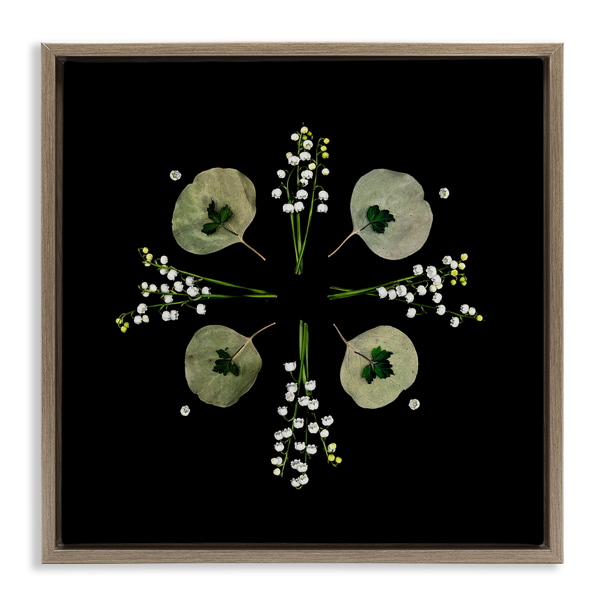 Stupell Industries Leaves & Wildflowers on Black Brown Framed Floater Canvas Wall Art, design by Beth Adoette