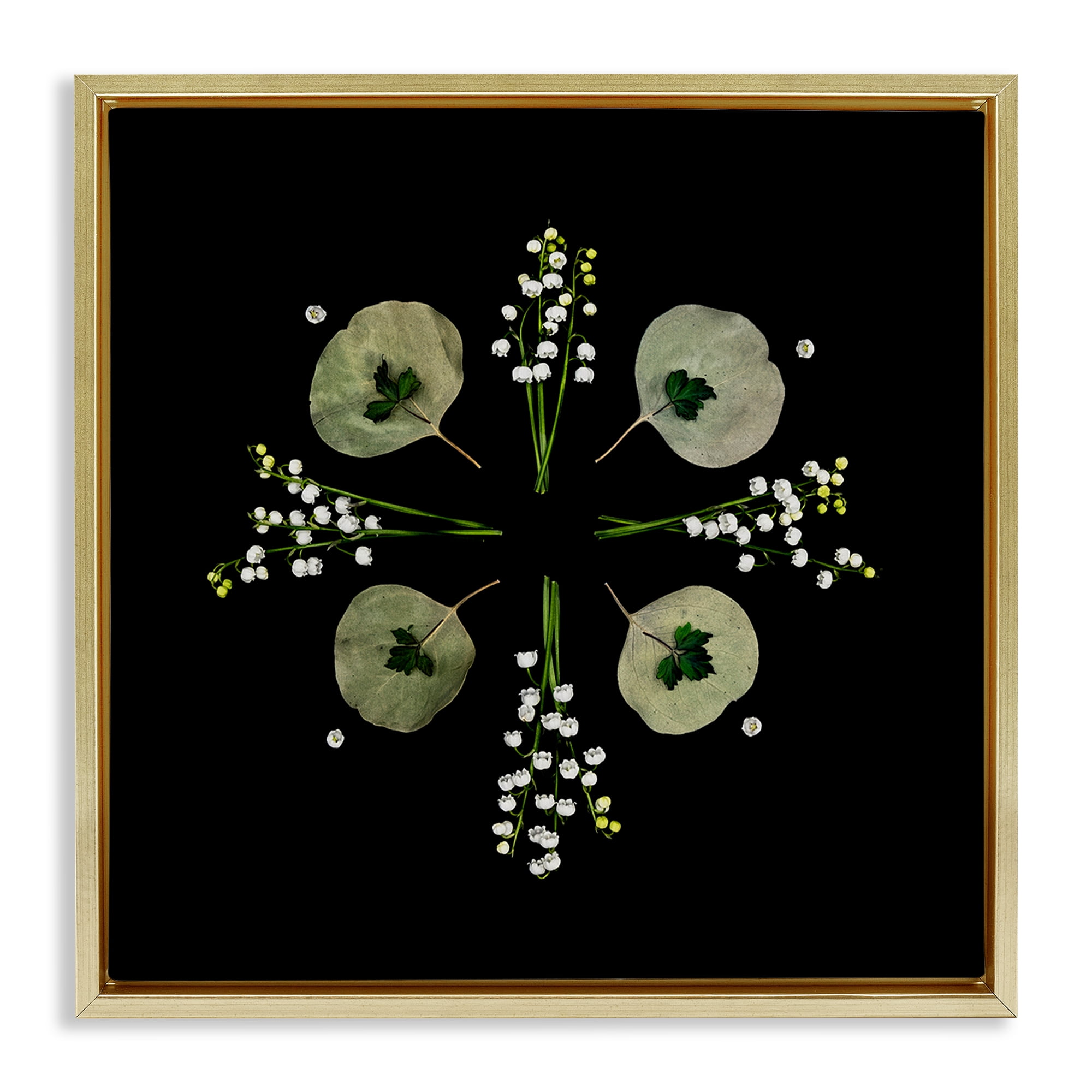 Stupell Industries Leaves & Wildflowers on Black Gold Framed Floater Canvas Wall Art, design by Beth Adoette