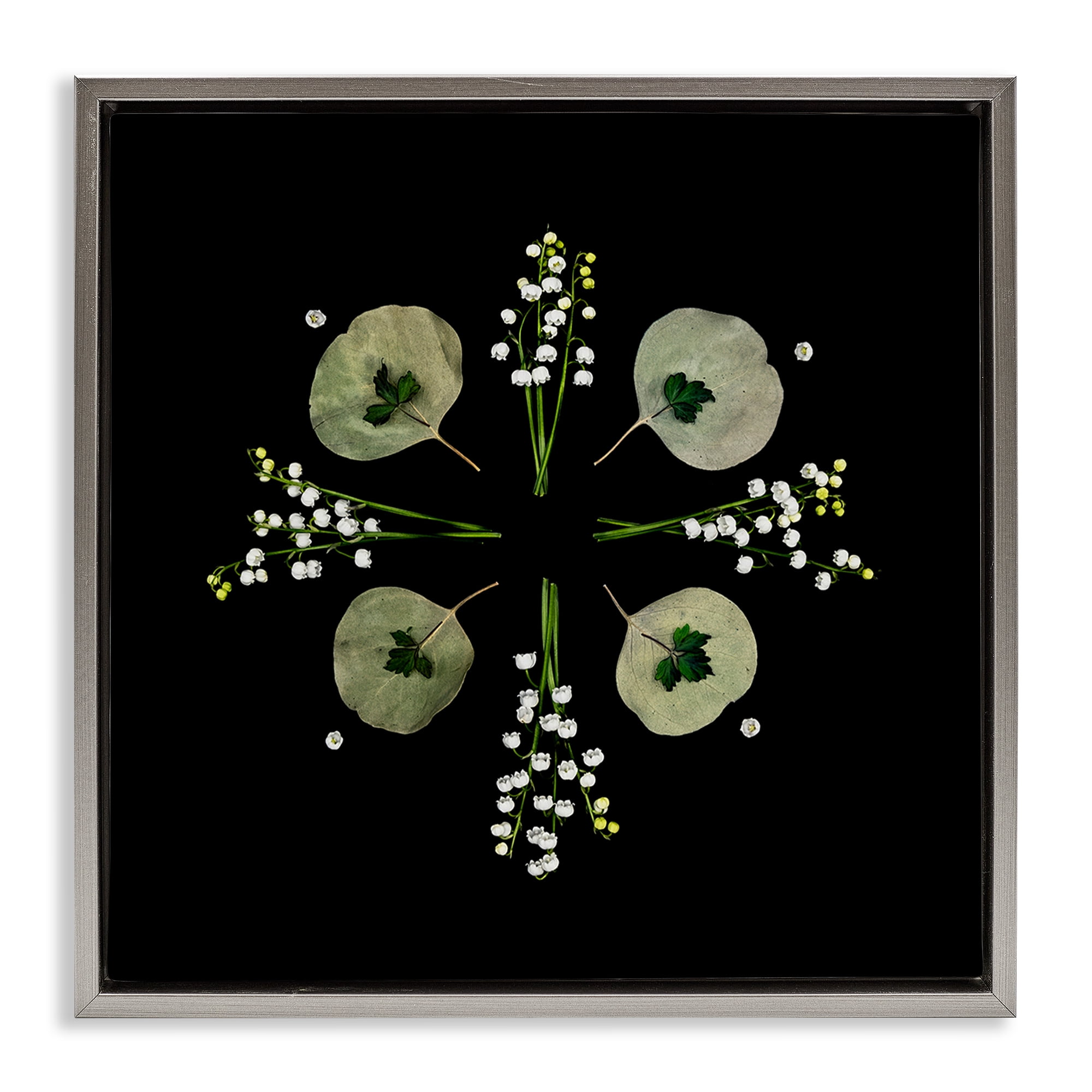 Stupell Industries Leaves & Wildflowers on Black Gray Framed Floater Canvas Wall Art, design by Beth Adoette