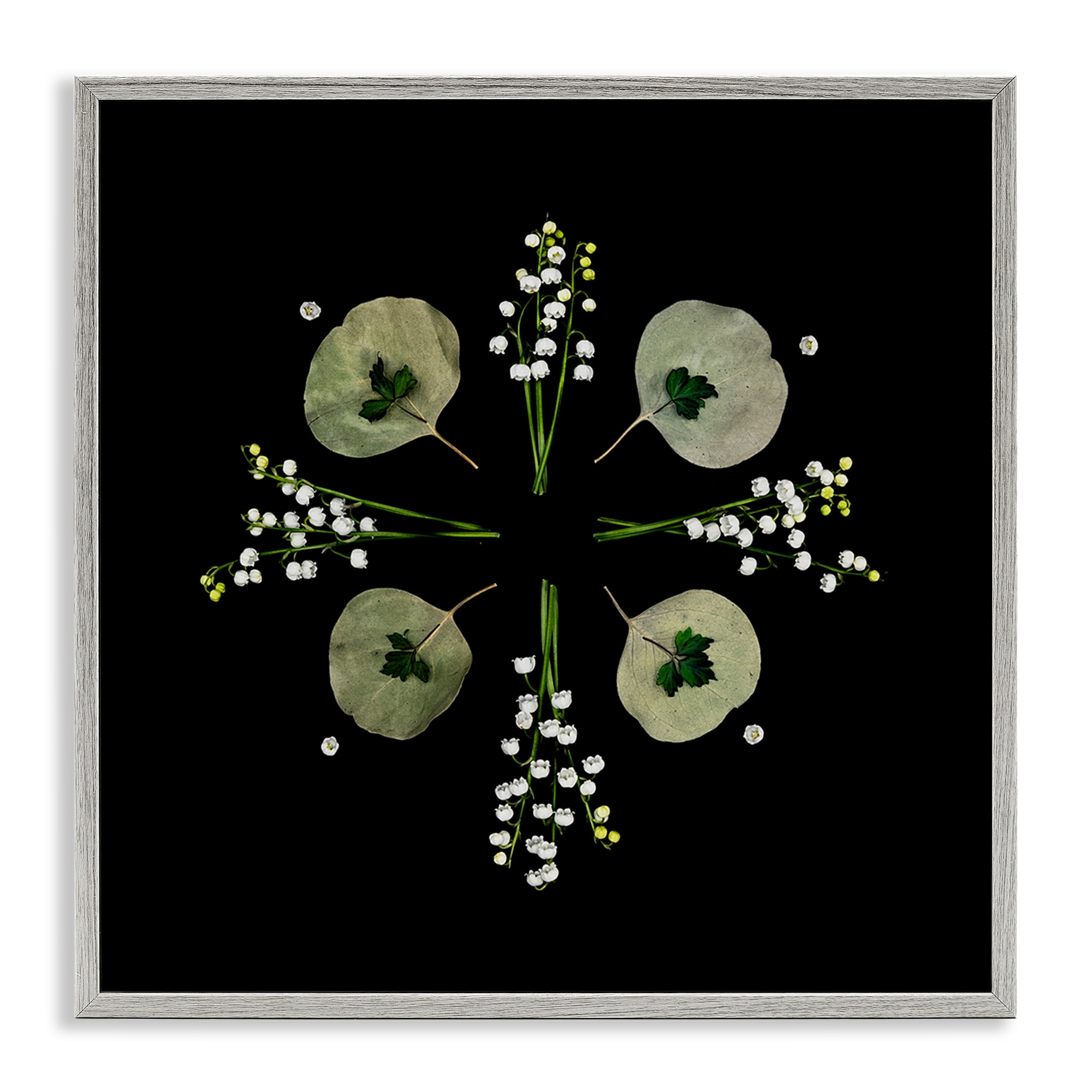 Stupell Industries Leaves & Wildflowers on Black Gray Framed Giclee Art, design by Beth Adoette
