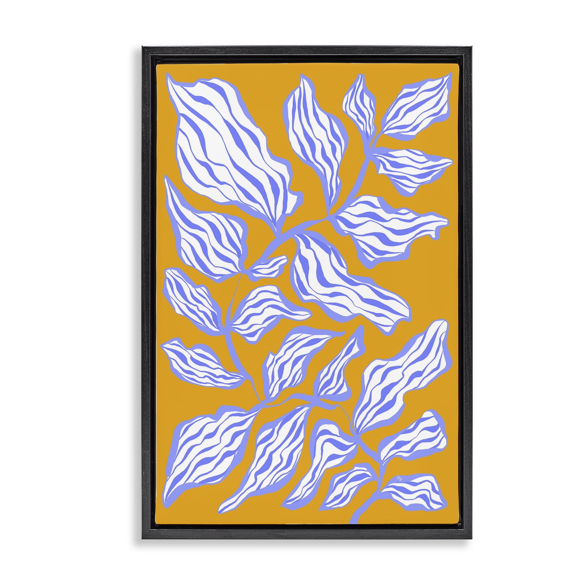Stupell Industries Leaves on Orange Botanical & Floral Painting Black Floater Framed Art Print Wall Art, 17 x 25