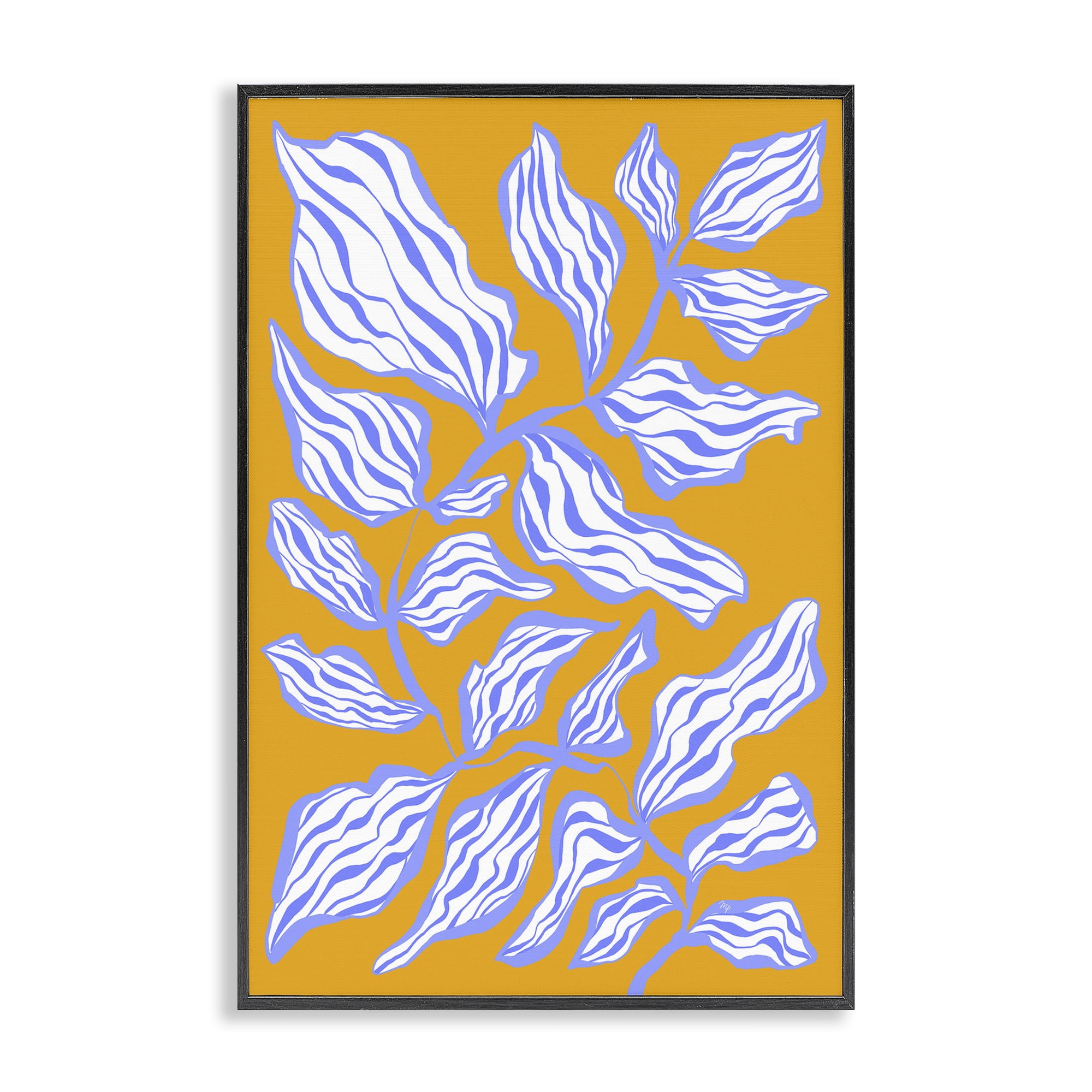 Stupell Industries Leaves on Orange Botanical & Floral Painting Black Framed Art Print Wall Art, 16 x 24