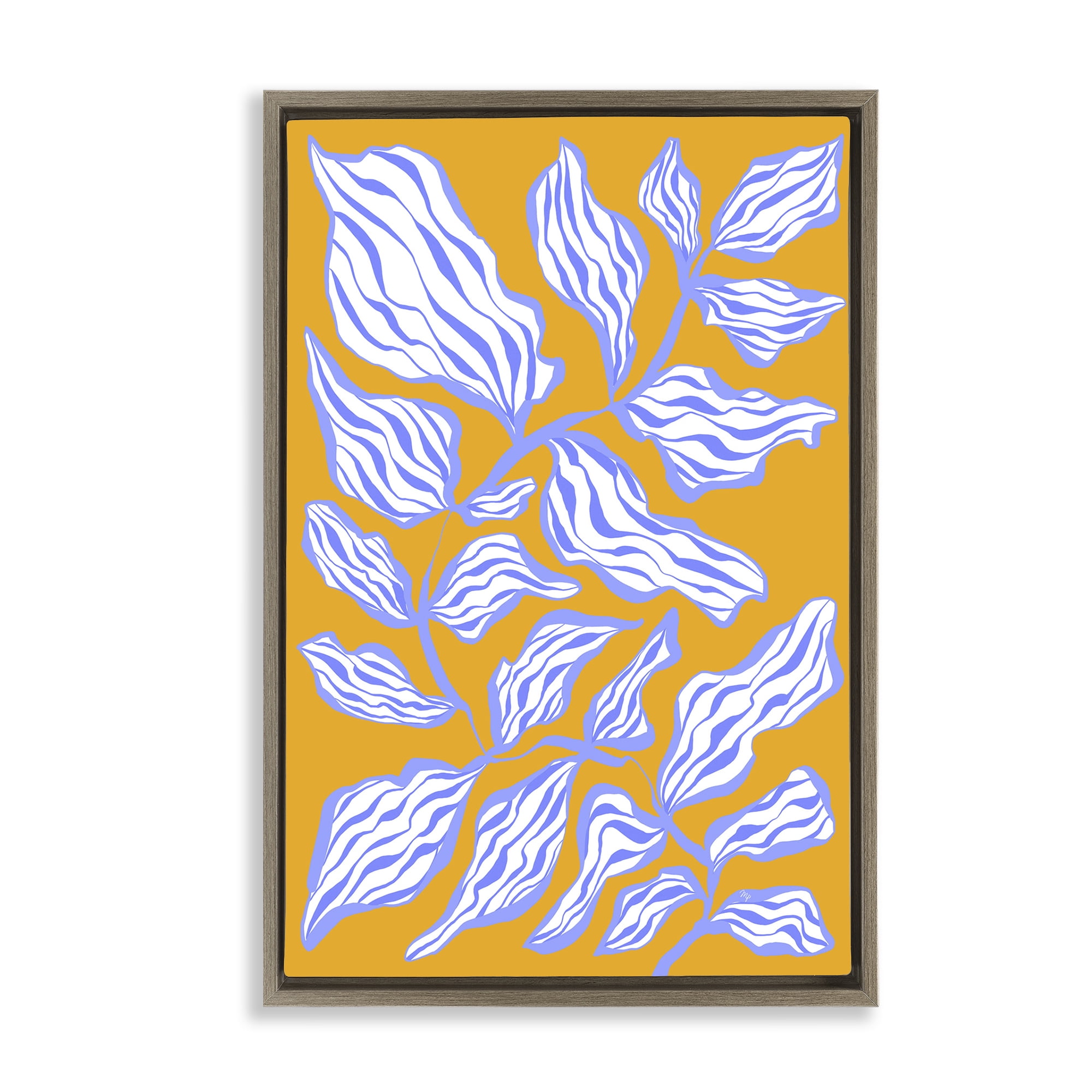Stupell Industries Leaves on Orange Botanical & Floral Painting Brown Floater Framed Art Print Wall Art, 17 x 25