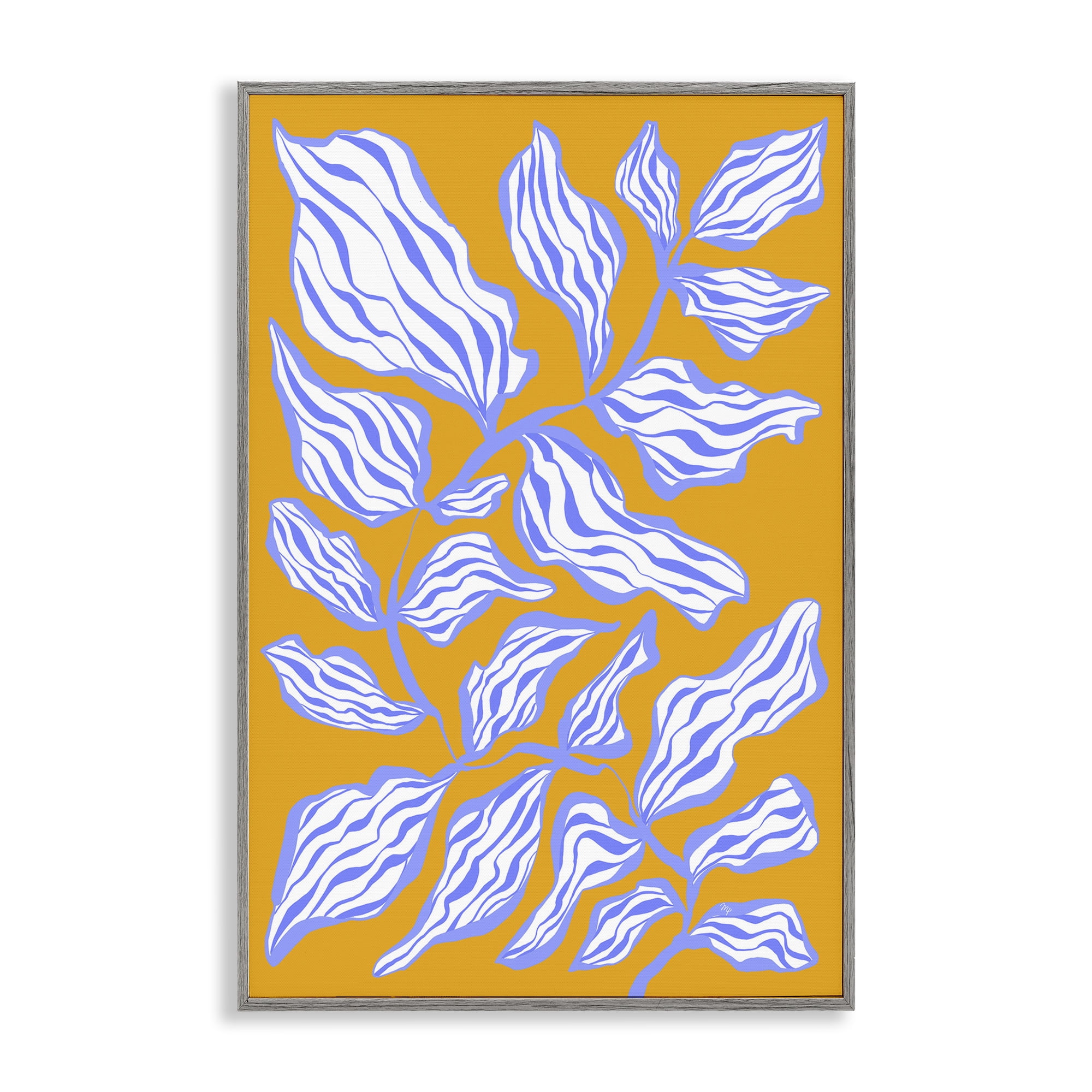 Stupell Industries Leaves on Orange Botanical & Floral Painting Gray Framed Art Print Wall Art, 16 x 24