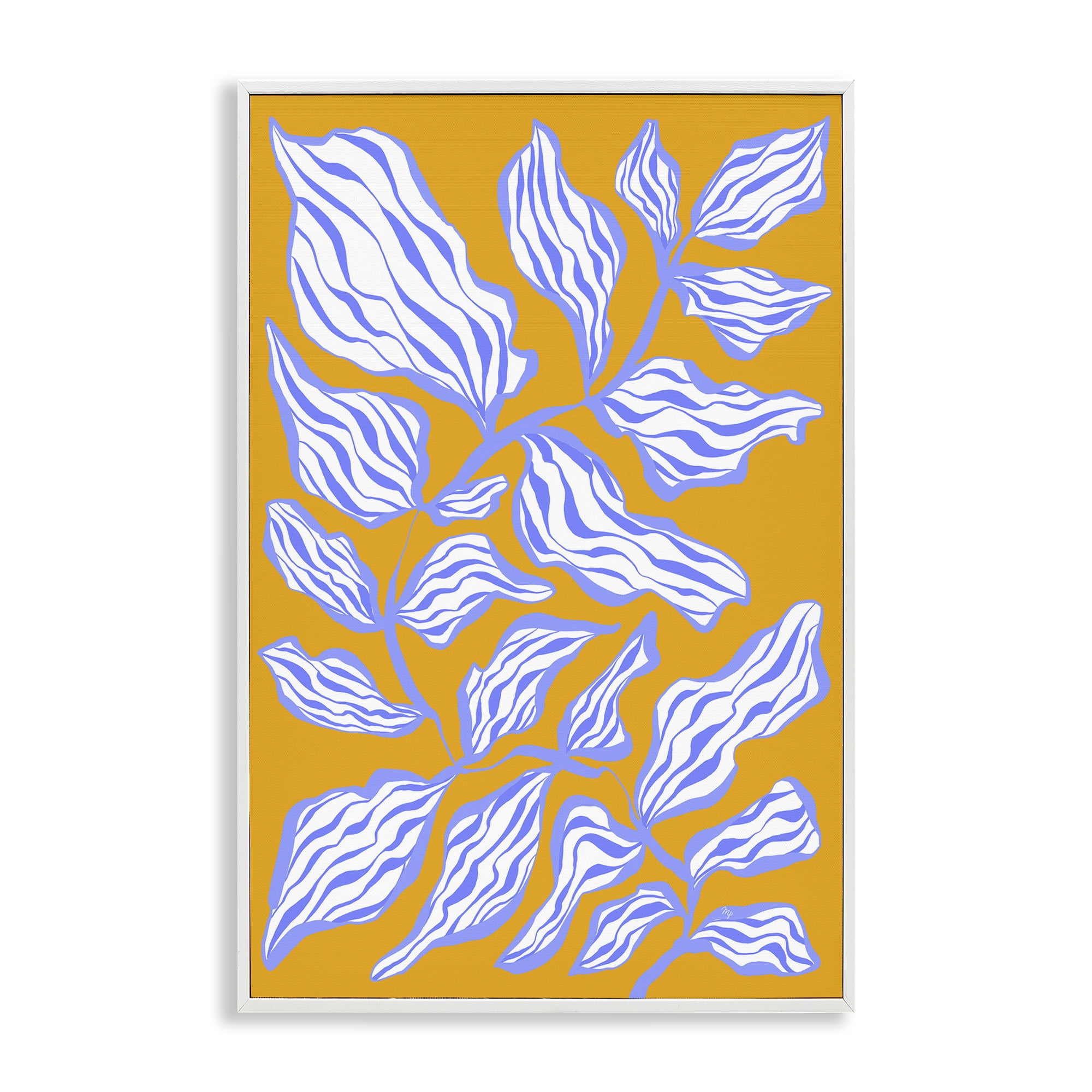 Stupell Industries Leaves on Orange Botanical & Floral Painting White Framed Art Print Wall Art, 20 x 30