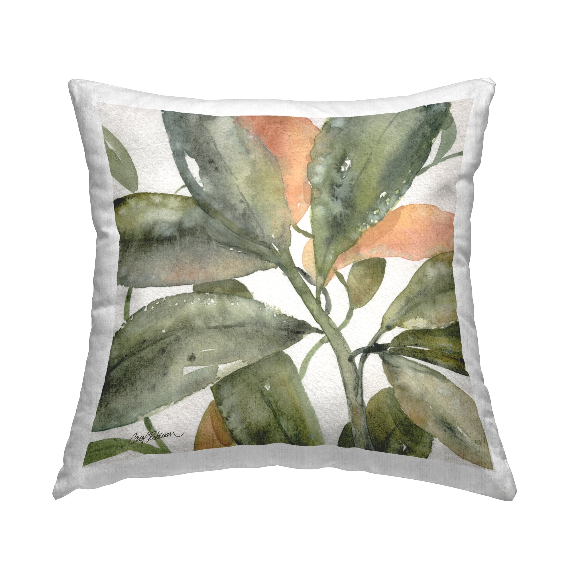 Stupell Industries Leaves with Orange Detail Decorative Printed Throw Pillow Design by Carol Robinson.
