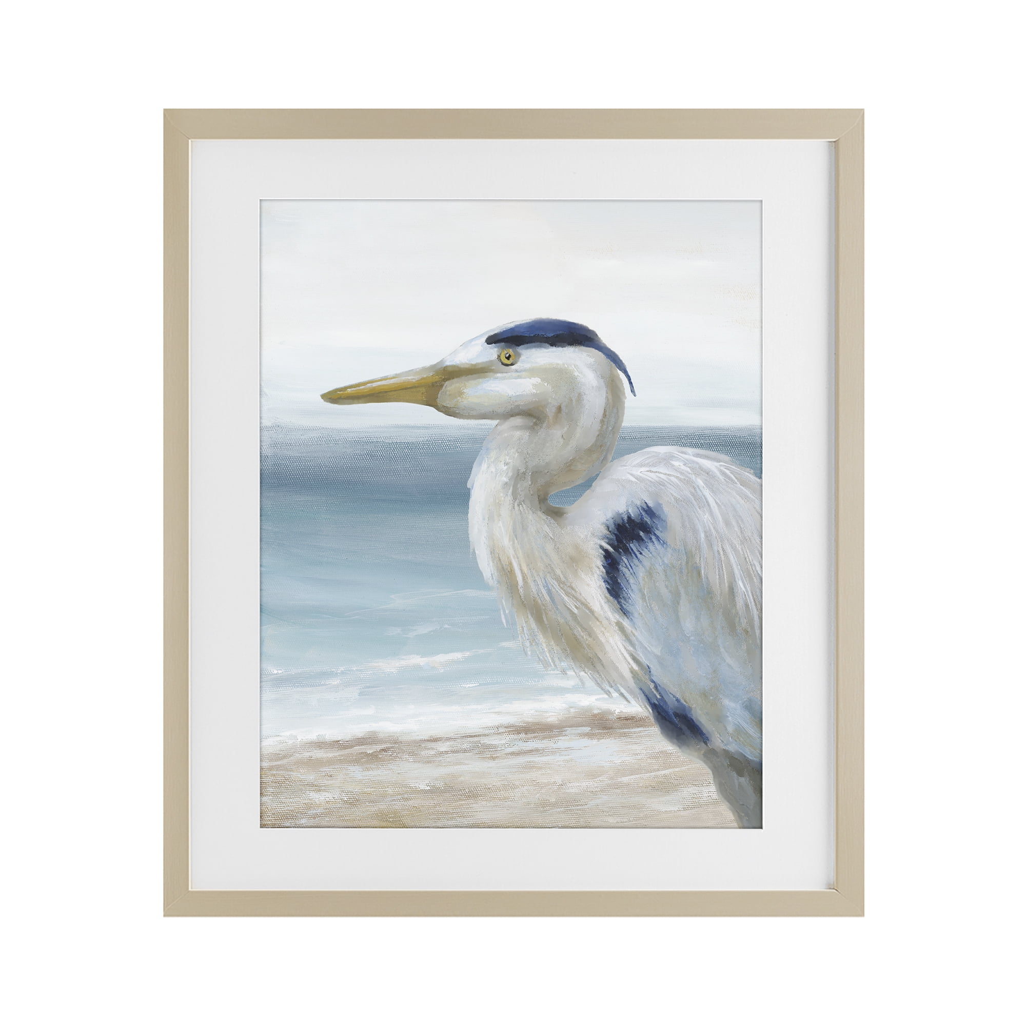 Stupell Industries Left Gazing Heron Birch Framed Print Under Glass, design by Nan