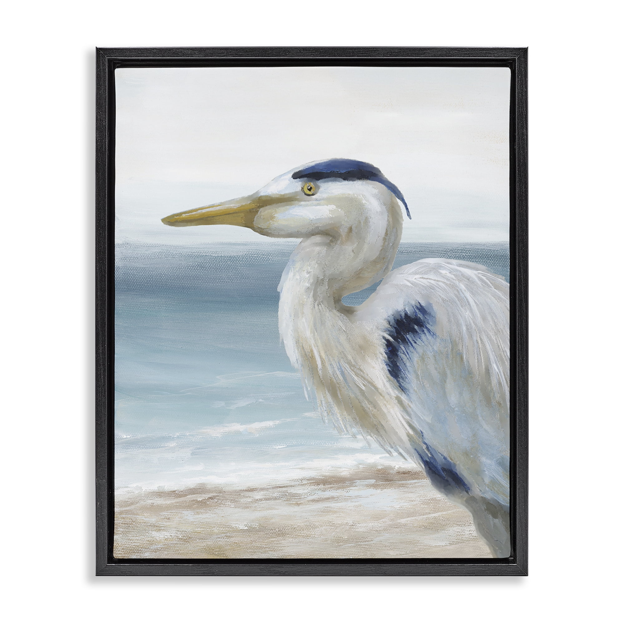 Stupell Industries Left Gazing Heron Black Framed Floater Canvas Wall Art, design by Nan