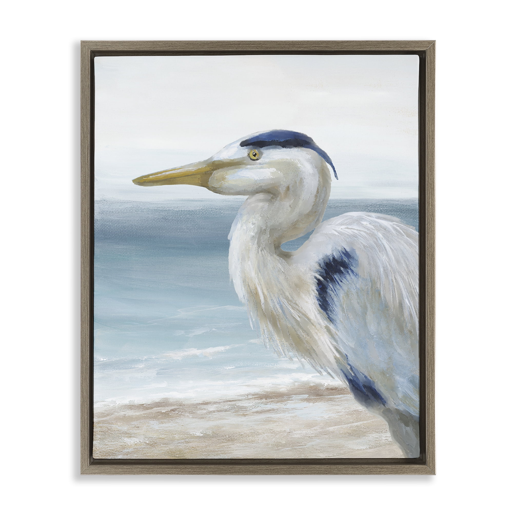 Stupell Industries Left Gazing Heron Brown Framed Floater Canvas Wall Art, design by Nan