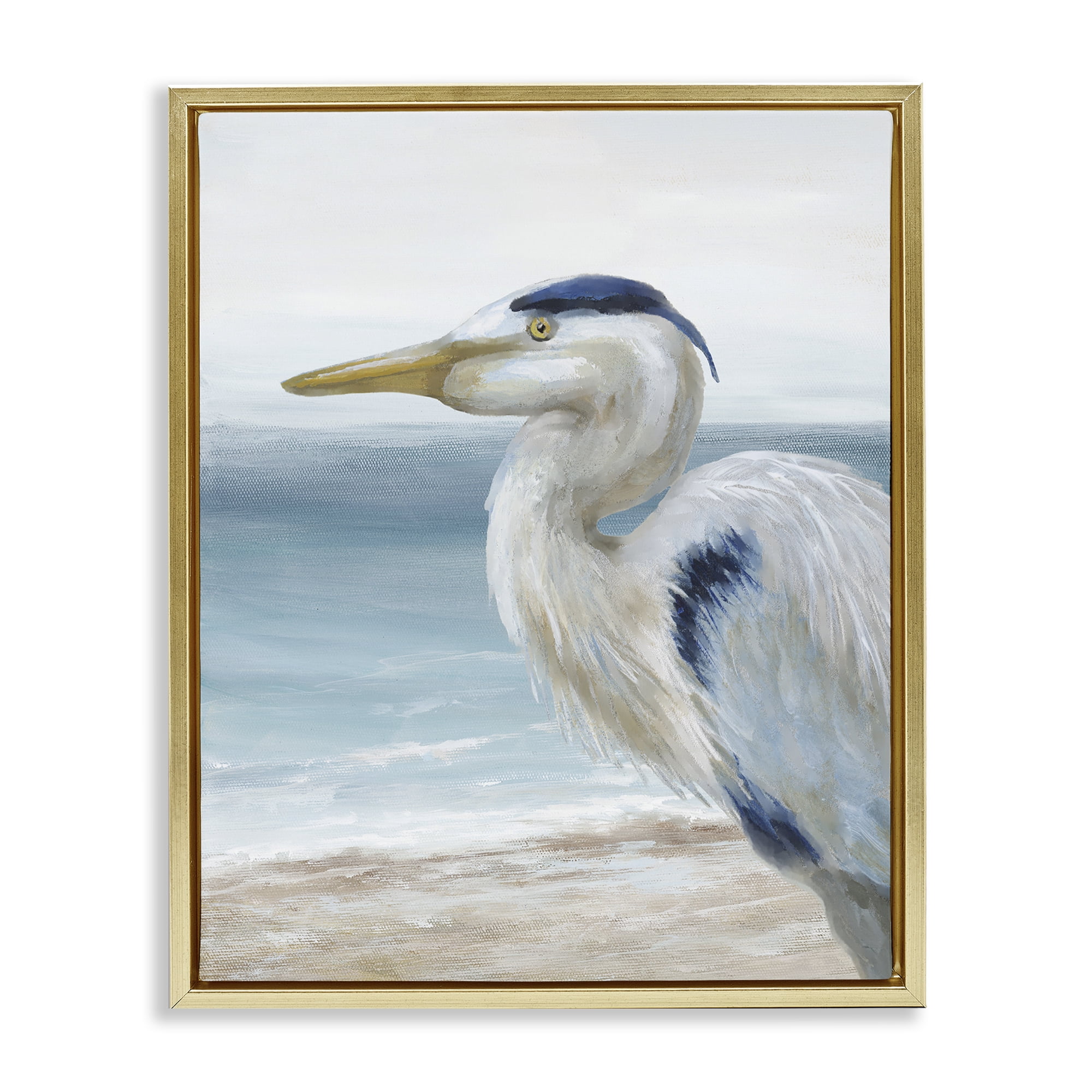 Stupell Industries Left Gazing Heron Gold Framed Floater Canvas Wall Art, design by Nan