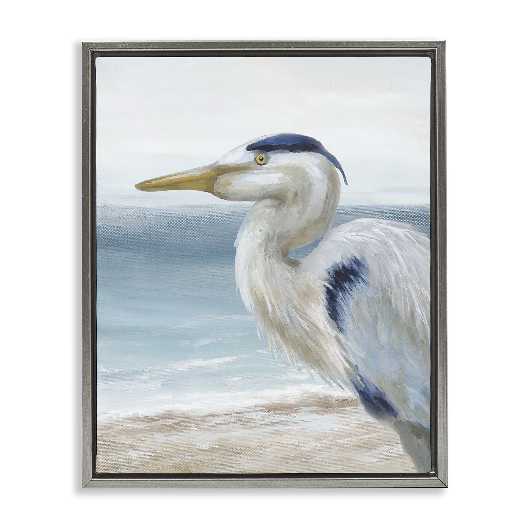 Stupell Industries Left Gazing Heron Gray Framed Floater Canvas Wall Art, design by Nan