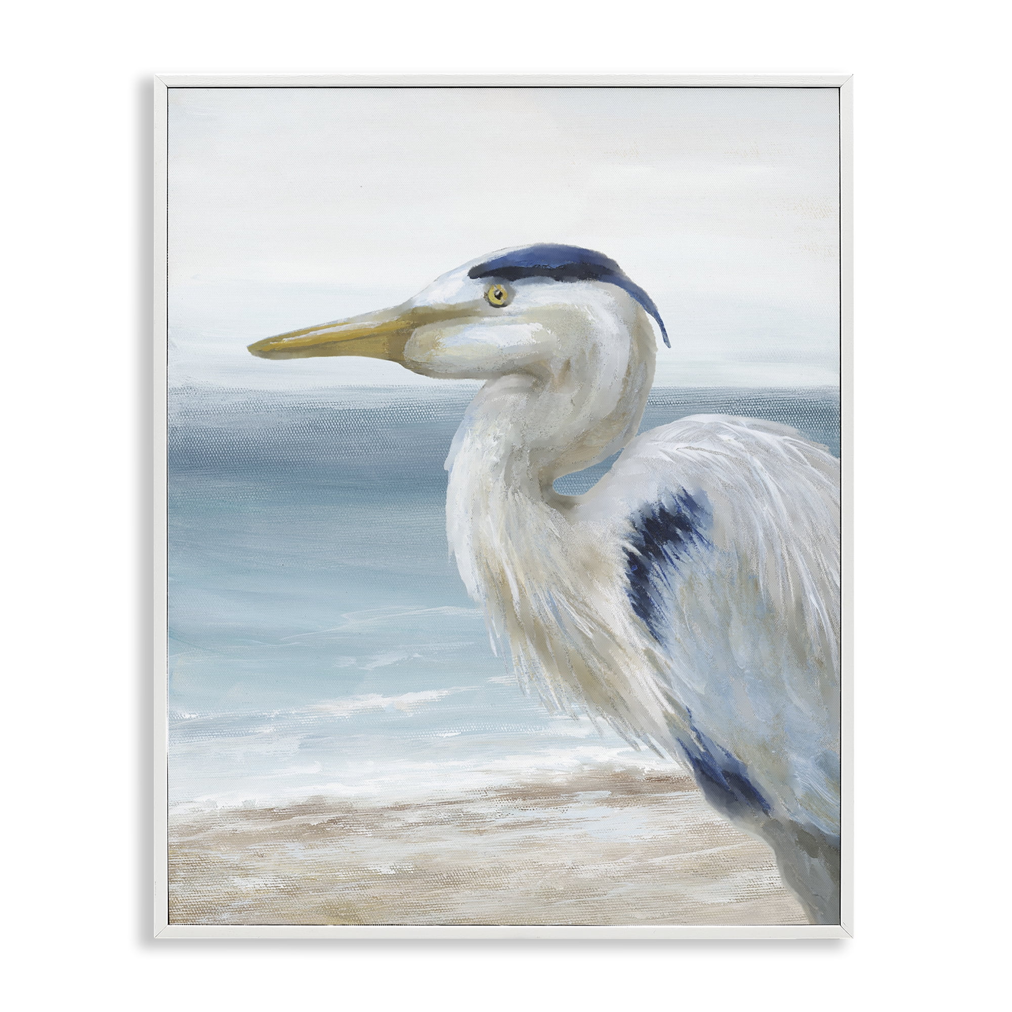 Stupell Industries Left Gazing Heron White Framed Giclee Art, design by Nan