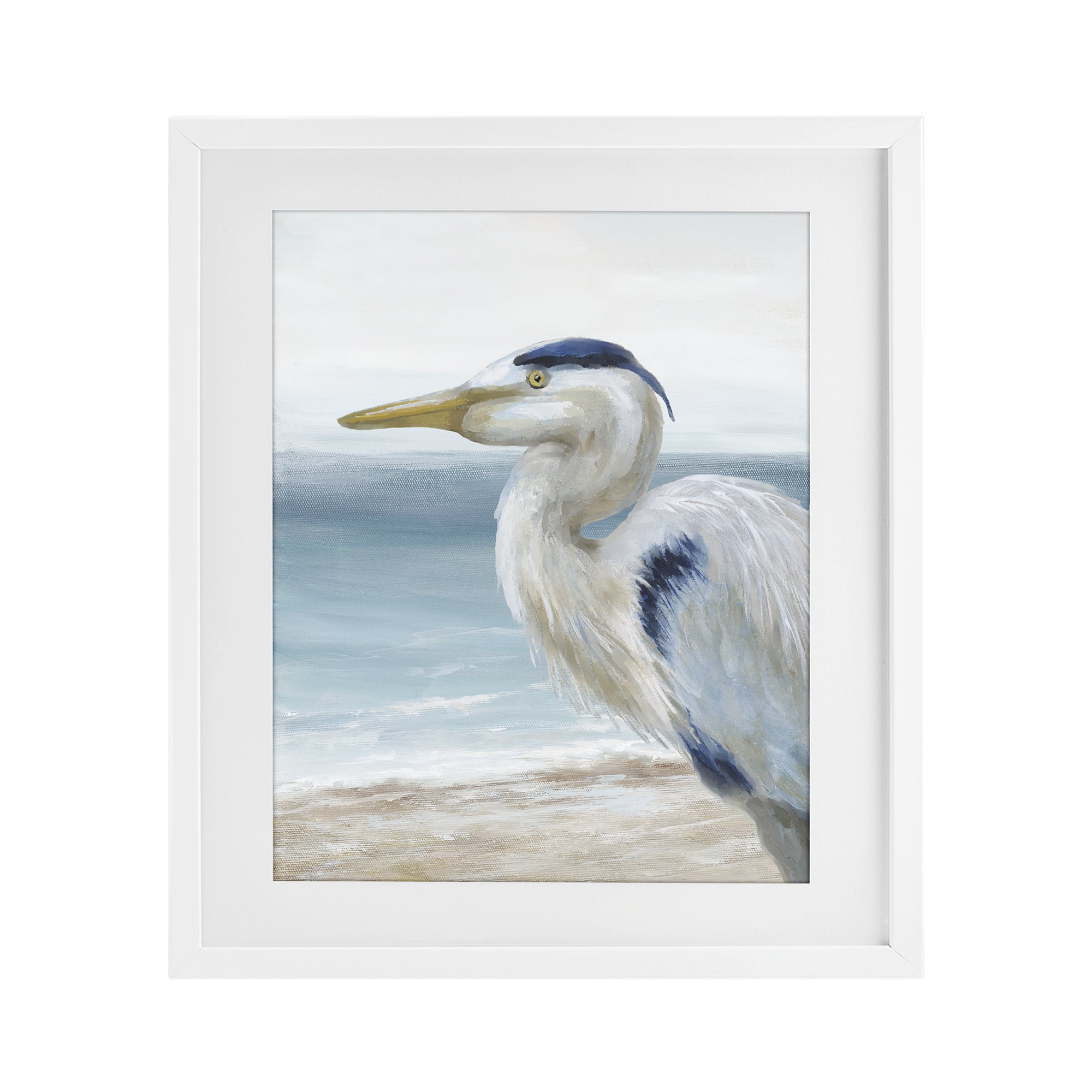 Stupell Industries Left Gazing Heron White Framed Print Under Glass, design by Nan