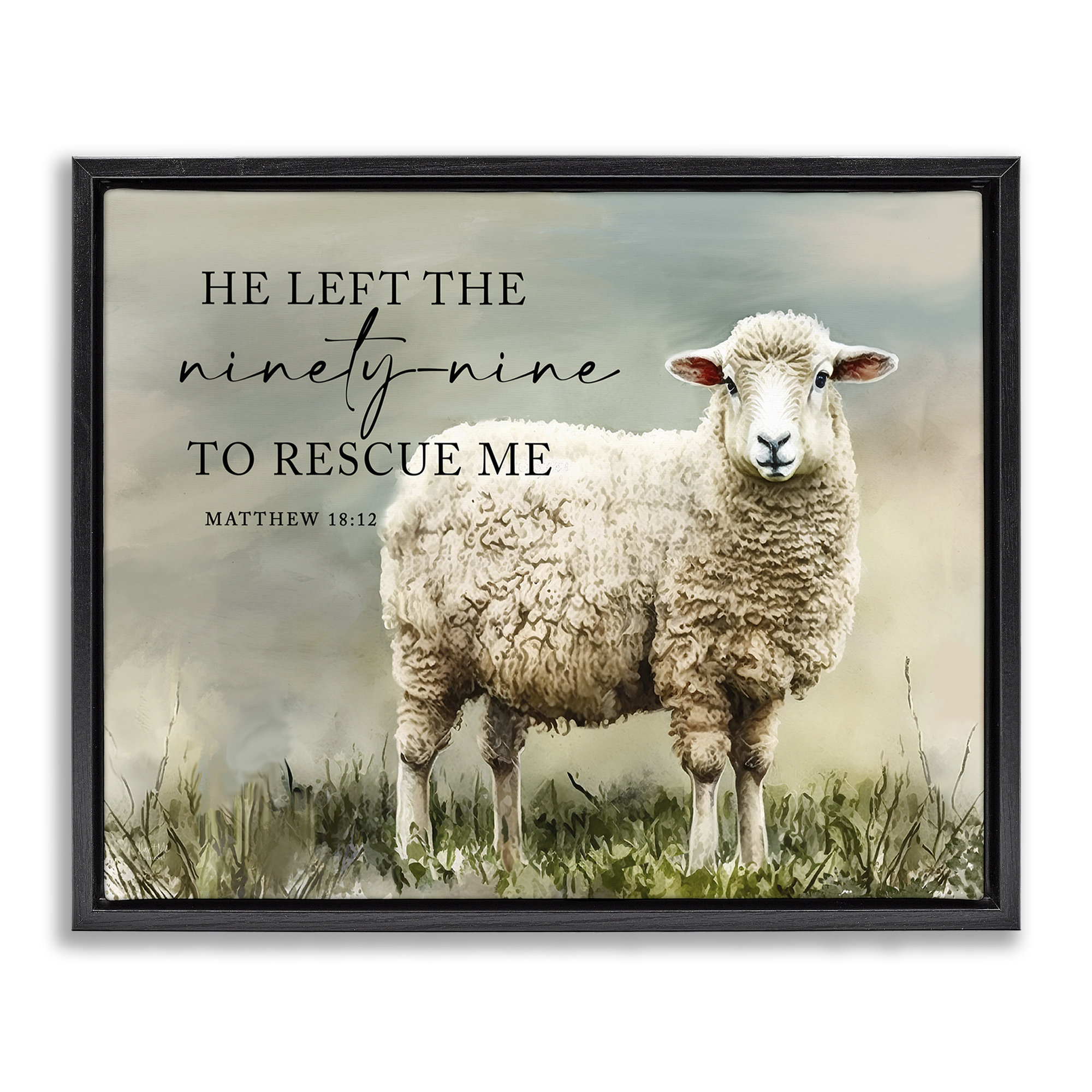 Stupell Industries Left The Ninety Nine Proverb Religious & Spiritual Painting Black Floater Framed Canvas Art Print Wall Art, 31 x 25