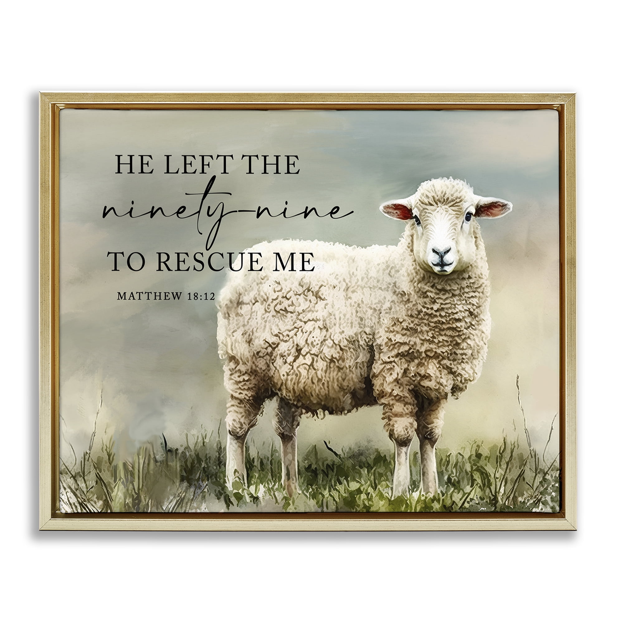 Stupell Industries Left The Ninety Nine Proverb Religious & Spiritual Painting Gold Floater Framed Canvas Art Print Wall Art, 21 x 17