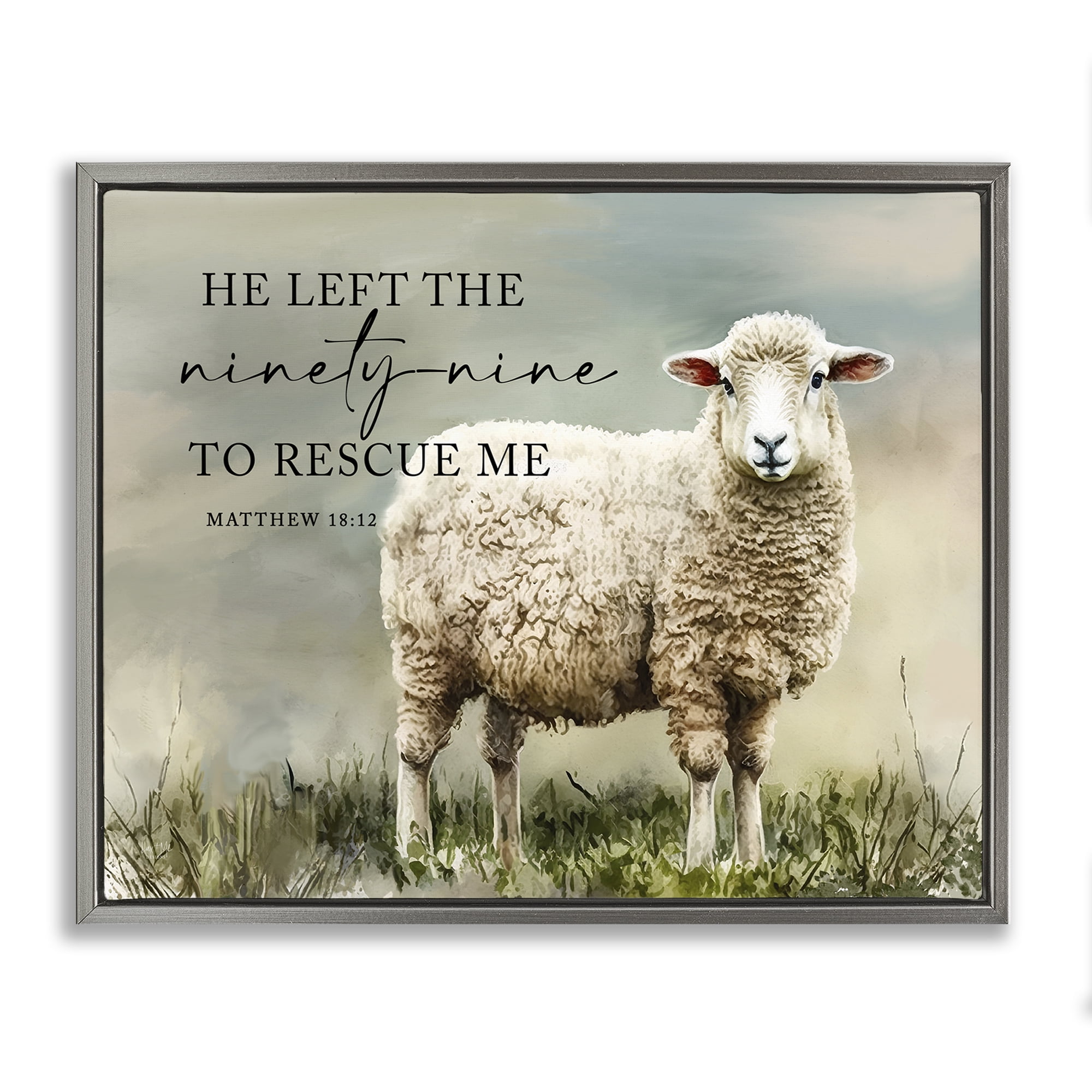 Stupell Industries Left The Ninety Nine Proverb Religious & Spiritual Painting Gray Floater Framed Canvas Art Print Wall Art, 31 x 25
