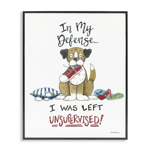 Stupell Industries Left Unsupervised Dog Animals Painting Black Framed Art Print Wall Art, 11 x 14
