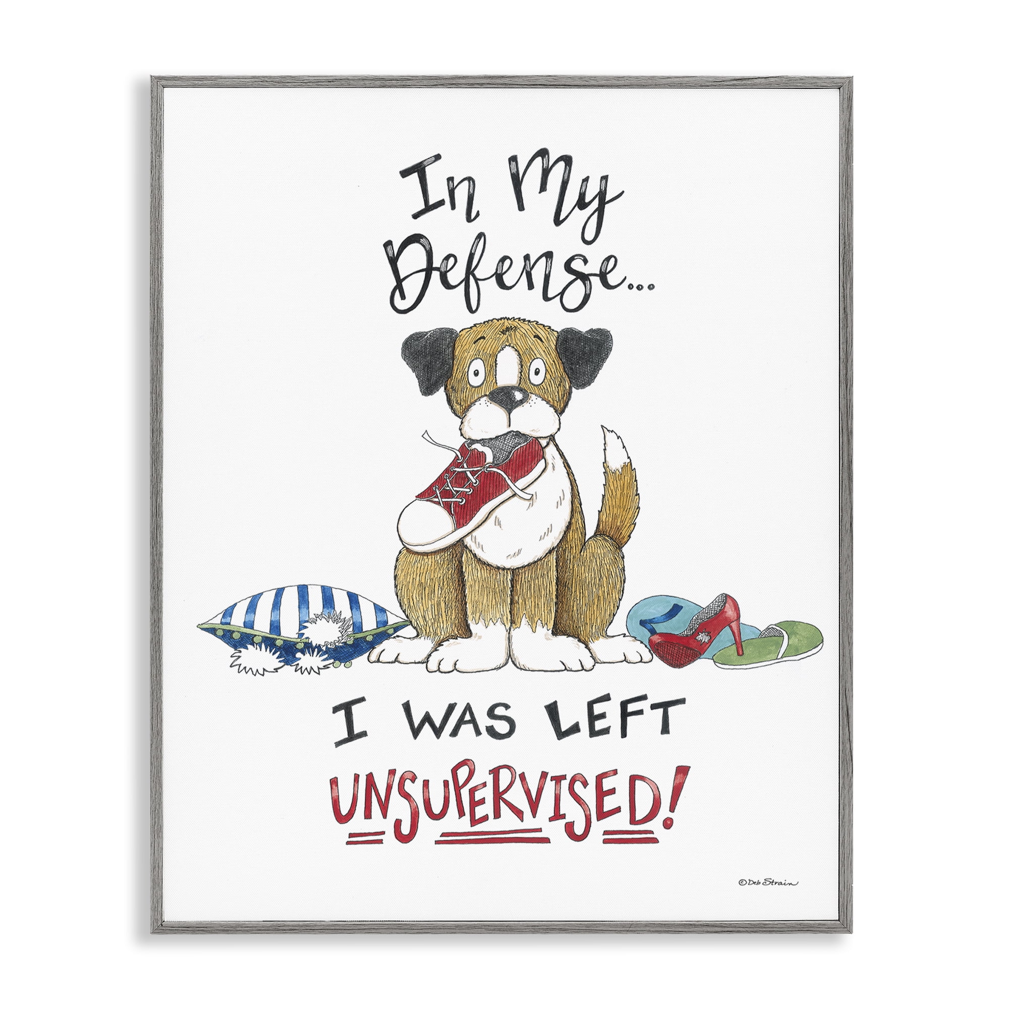 Stupell Industries Left Unsupervised Dog Animals Painting Gray Framed Art Print Wall Art, 16 x 20