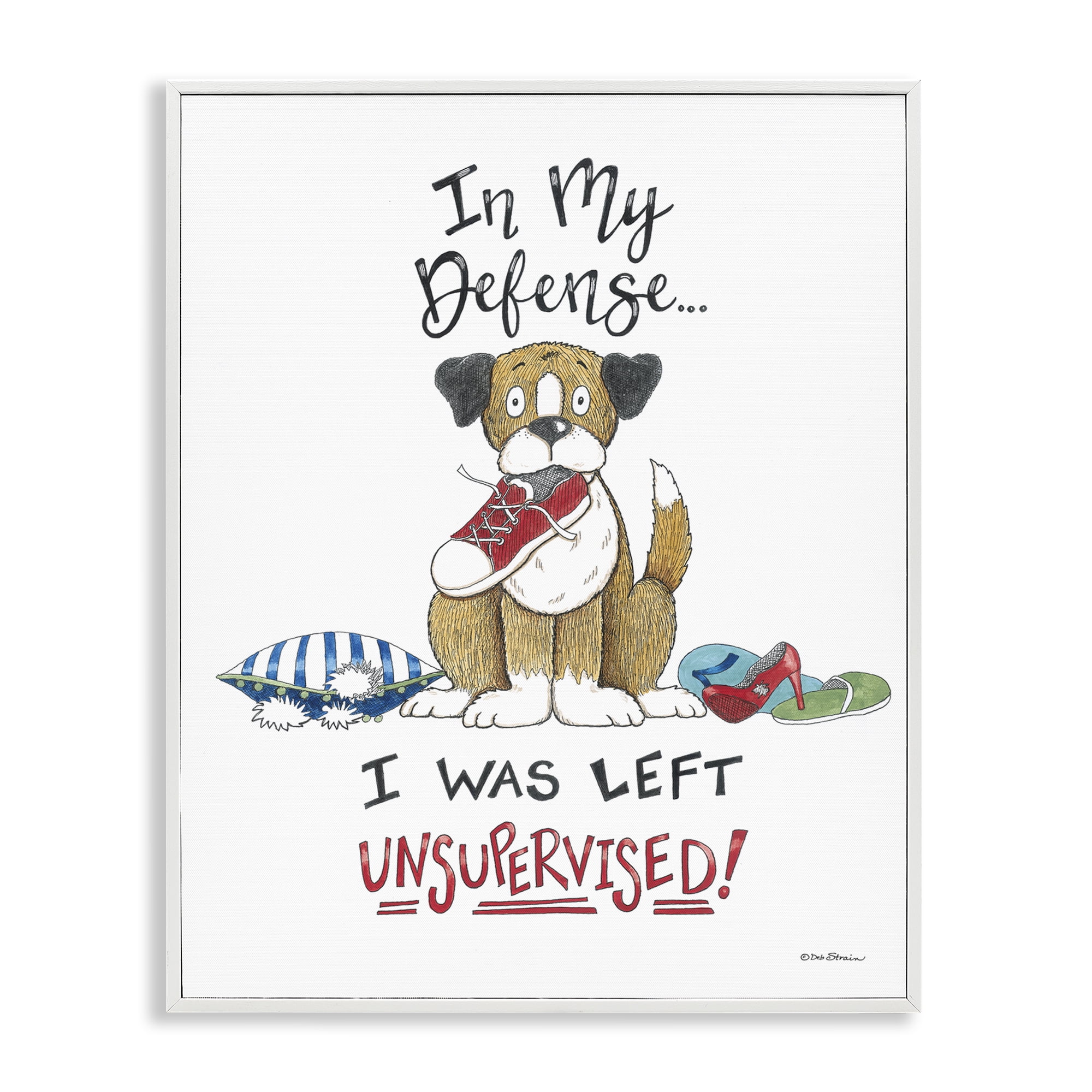 Stupell Industries Left Unsupervised Dog Animals Painting White Framed Art Print Wall Art, 24 x 30