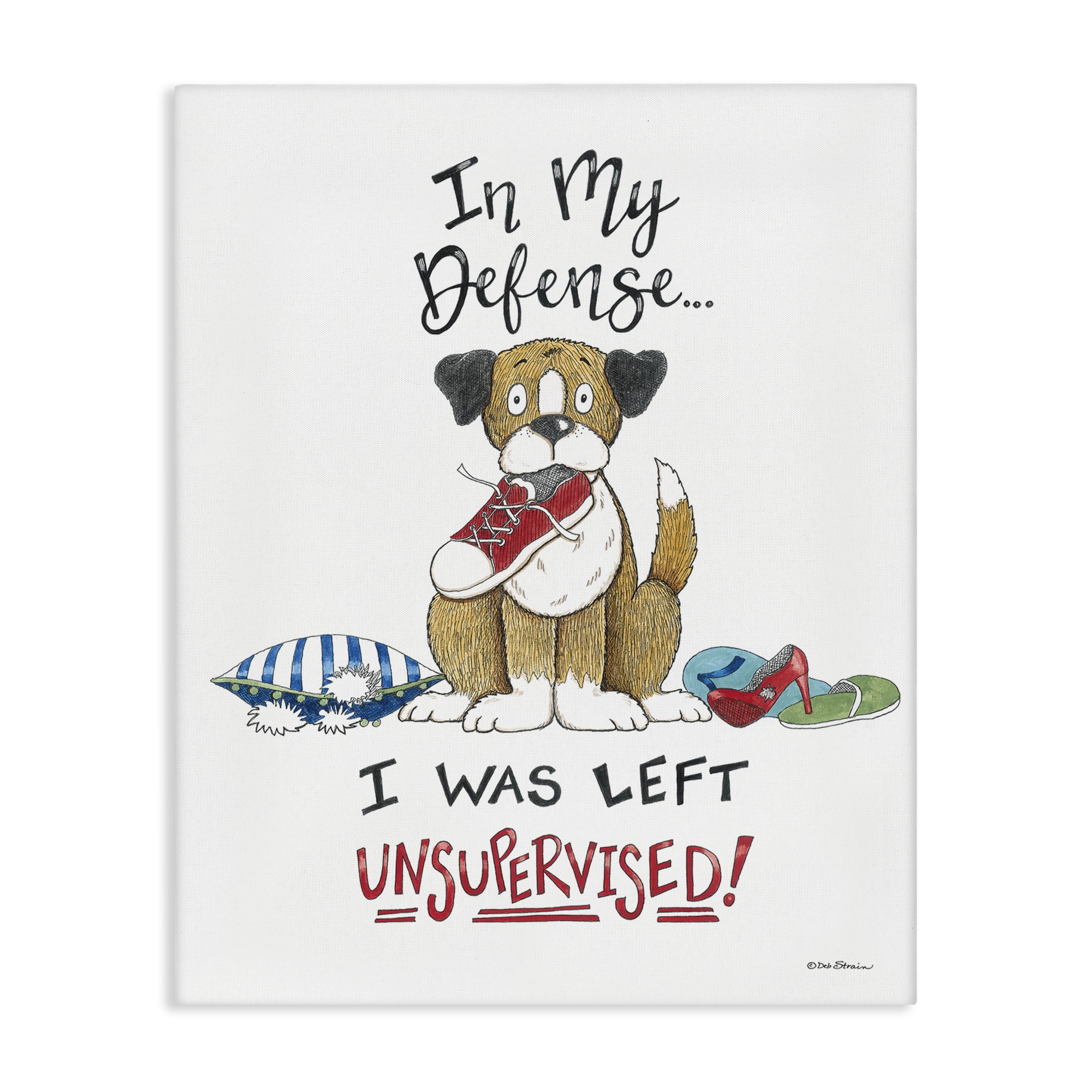Stupell Industries Left Unsupervised Dog Animals Painting Wrapped Canvas Art Print Wall Art, 24 x 30