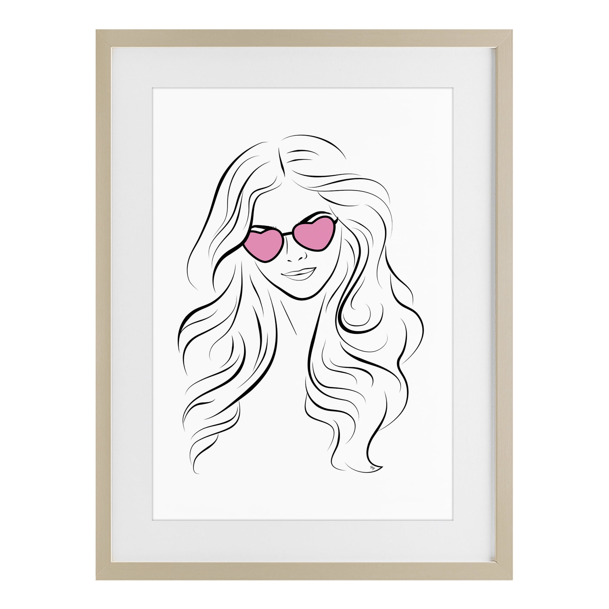 Stupell Industries Leila Pink Heart Sunglasses Birch Framed Print Under Glass, design by Martina Pavlova