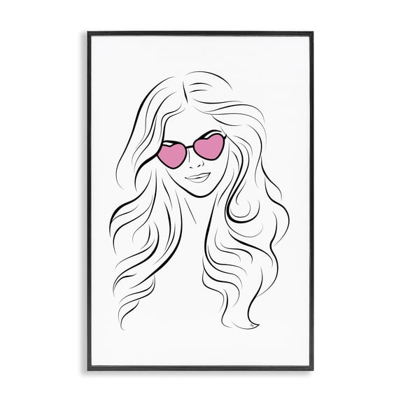 Stupell Industries Art Deco Leila Pink Heart Sunglasses Black Framed Giclee Art, 12 x 18, by Martina Pavlova