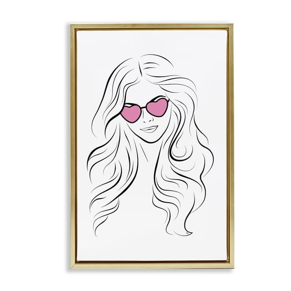 Stupell Industries Leila Pink Heart Sunglasses Gold Framed Floater Canvas Wall Art, design by Martina Pavlova