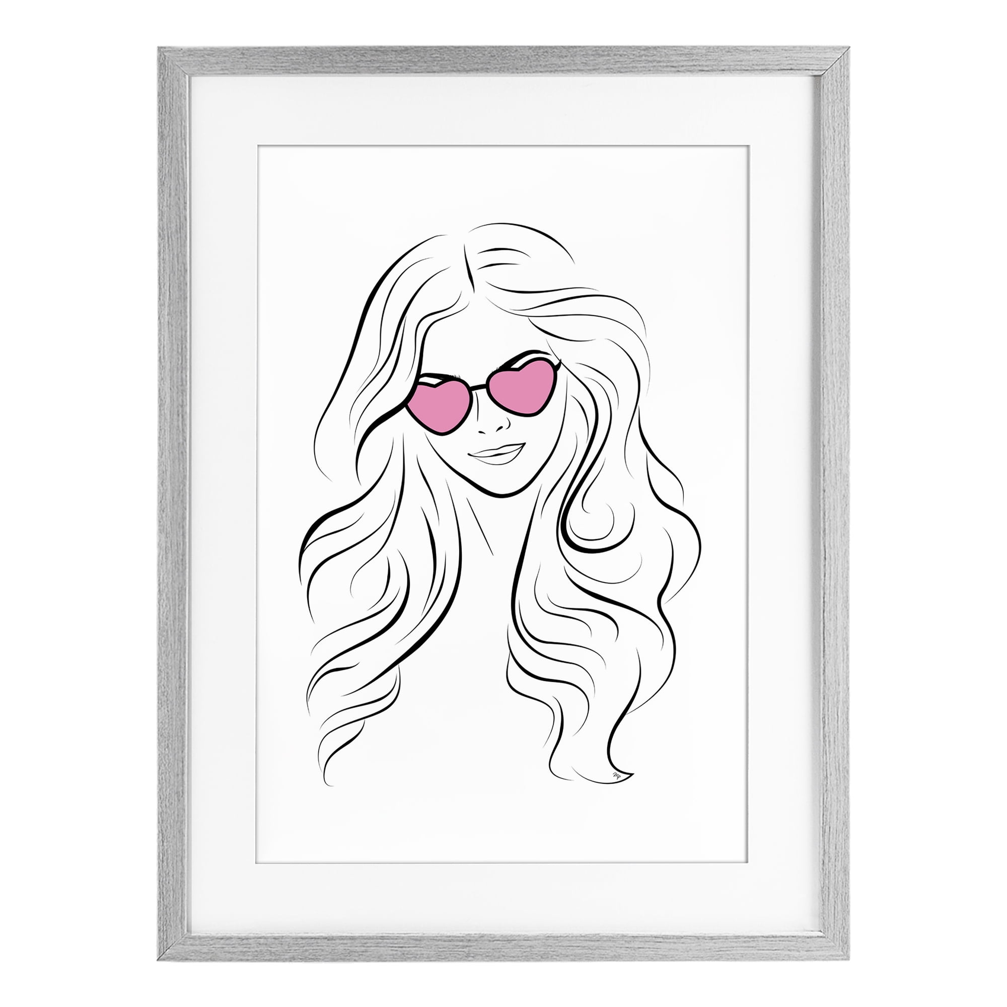 Stupell Industries Leila Pink Heart Sunglasses Gray Framed Print Under Glass, design by Martina Pavlova