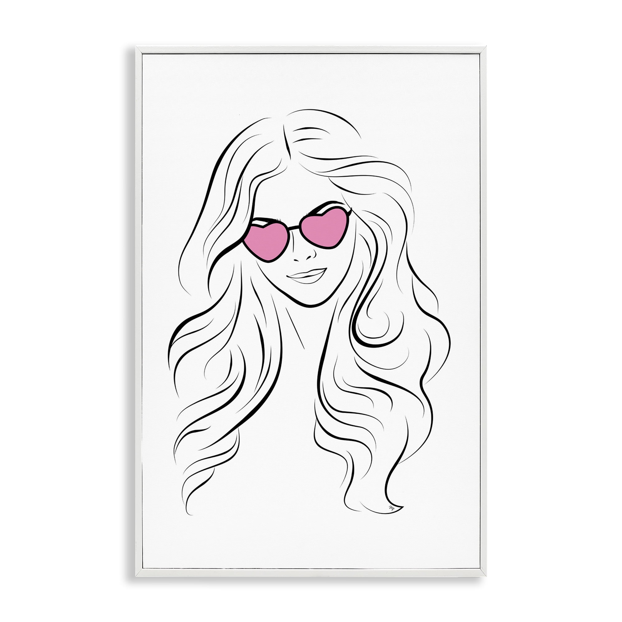 Stupell Industries Leila Pink Heart Sunglasses White Framed Giclee Art, design by Martina Pavlova