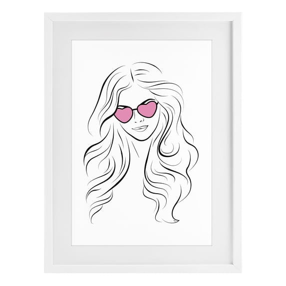 Stupell Industries Art Deco Leila Pink Heart Sunglasses White Framed Print Under Glass, 14 x 20, by Martina Pavlova