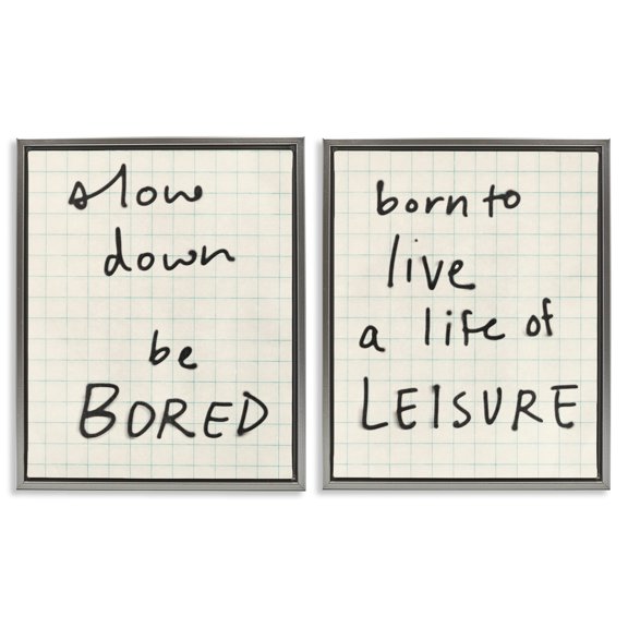 Stupell Industries Leisure Life Be Bored Quotes and Sayings Painting Gray Floater Framed Canvas Art Print Wall Art, 17 x 21, Set of 2