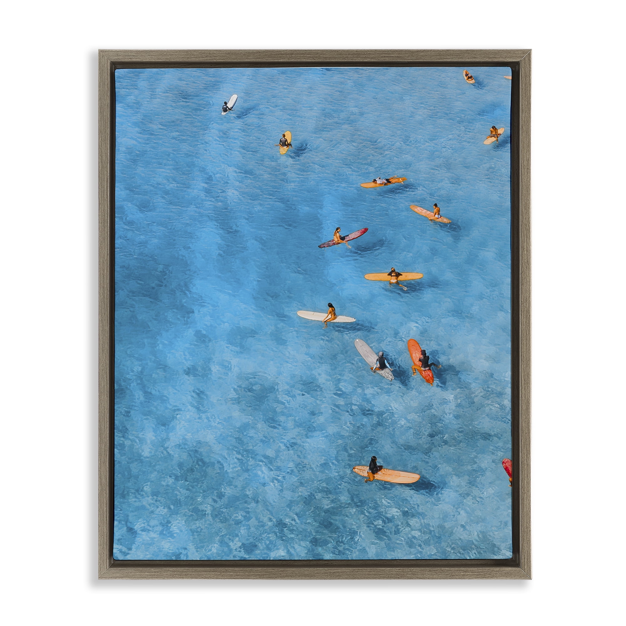 Stupell Industries Leisurely Surfers on Sea Brown Framed Floater Canvas Wall Art, design by Jesse Keith