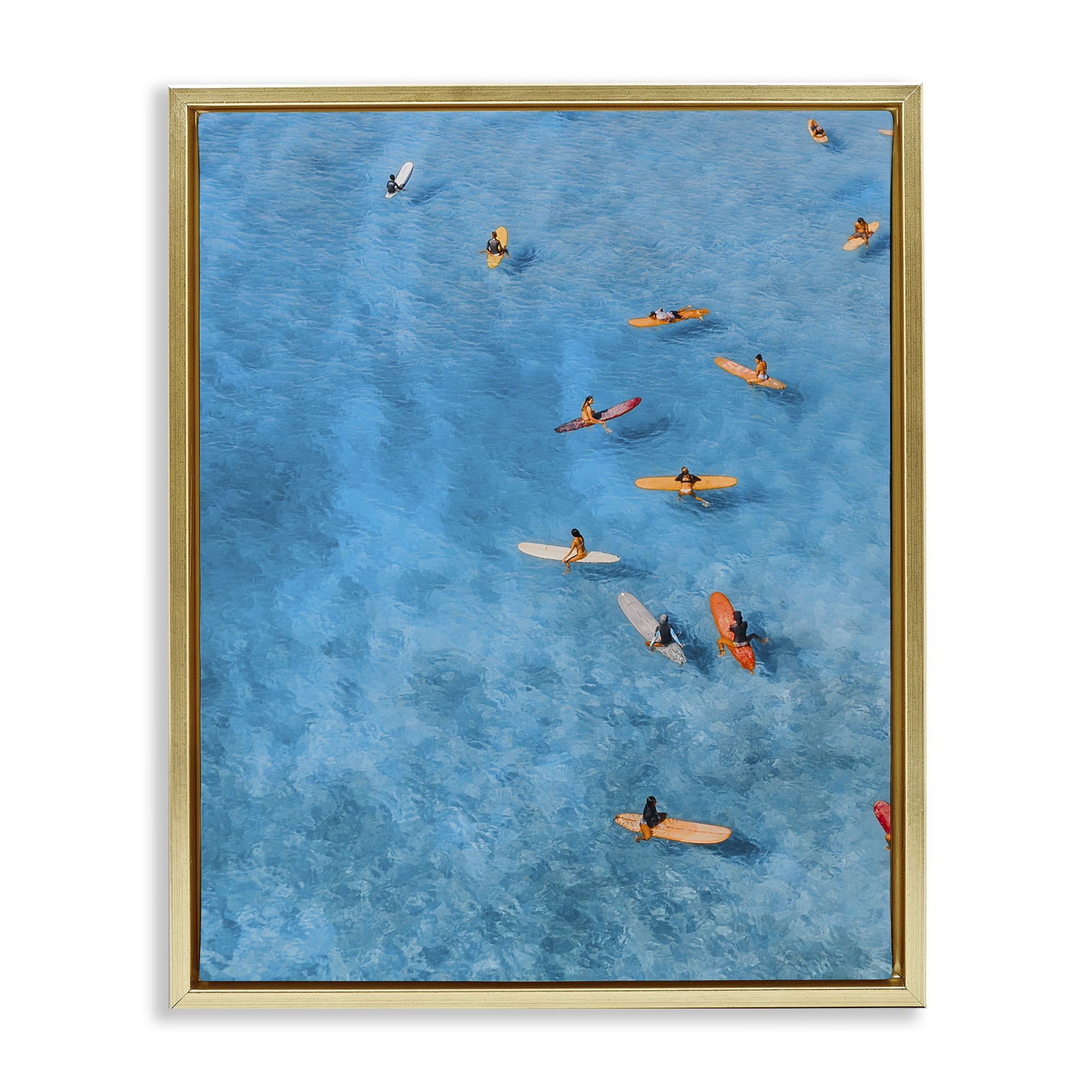 Stupell Industries Leisurely Surfers on Sea Gold Framed Floater Canvas Wall Art, design by Jesse Keith