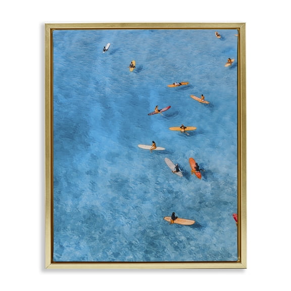 Stupell Industries Leisurely Surfers on Sea Gold Framed Floater Canvas Wall Art, design by Jesse Keith