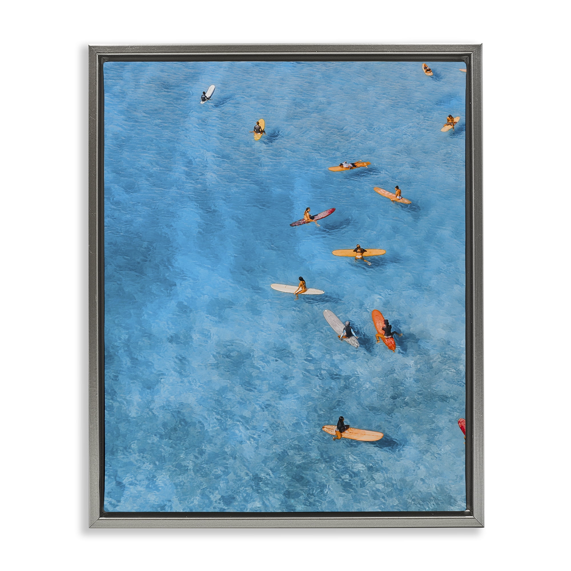 Stupell Industries Leisurely Surfers on Sea Gray Framed Floater Canvas Wall Art, design by Jesse Keith