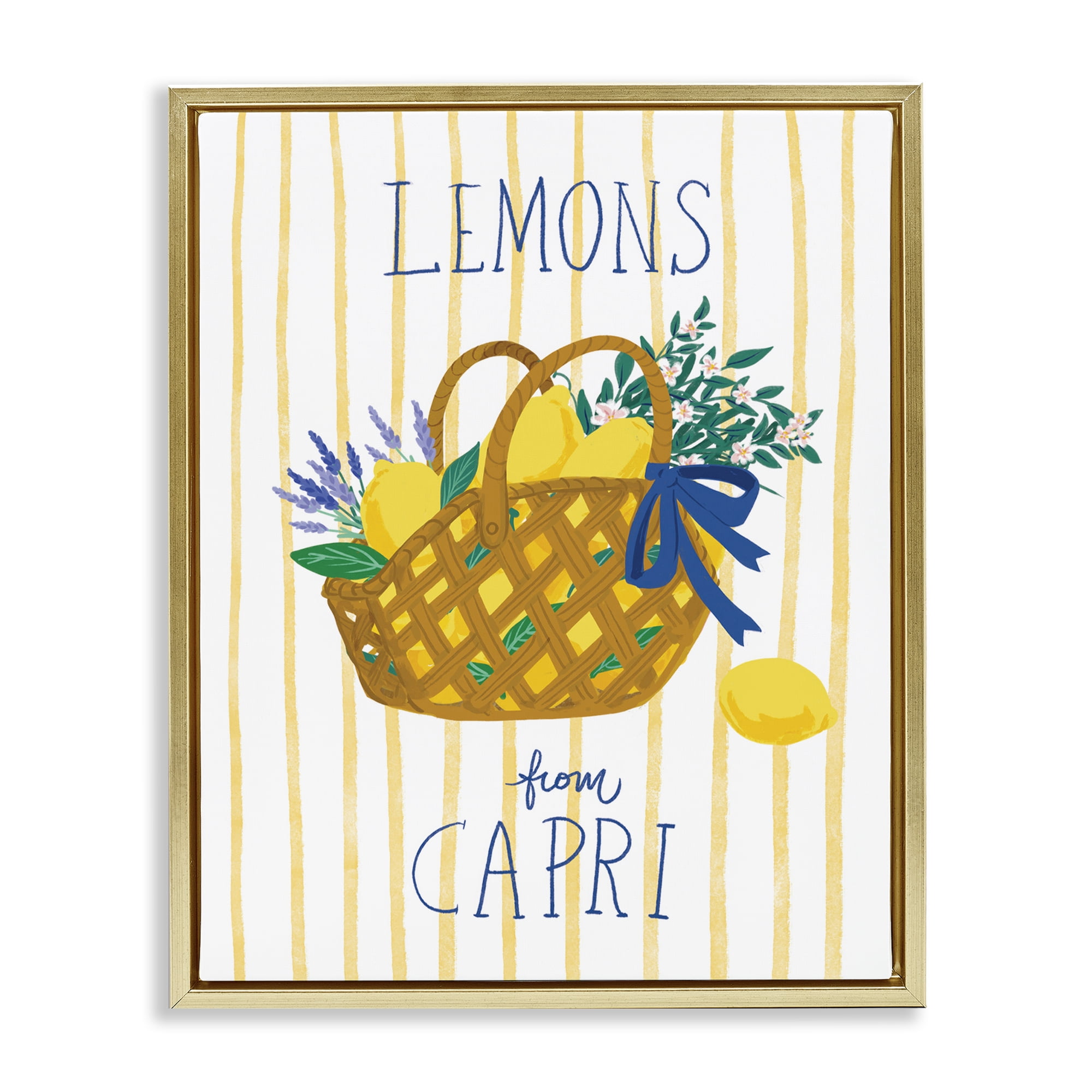 Stupell Industries Lemon Basket from Capri Food & Beverage Painting Gold Floater Framed Canvas Art Print Wall Art, 17 x 21