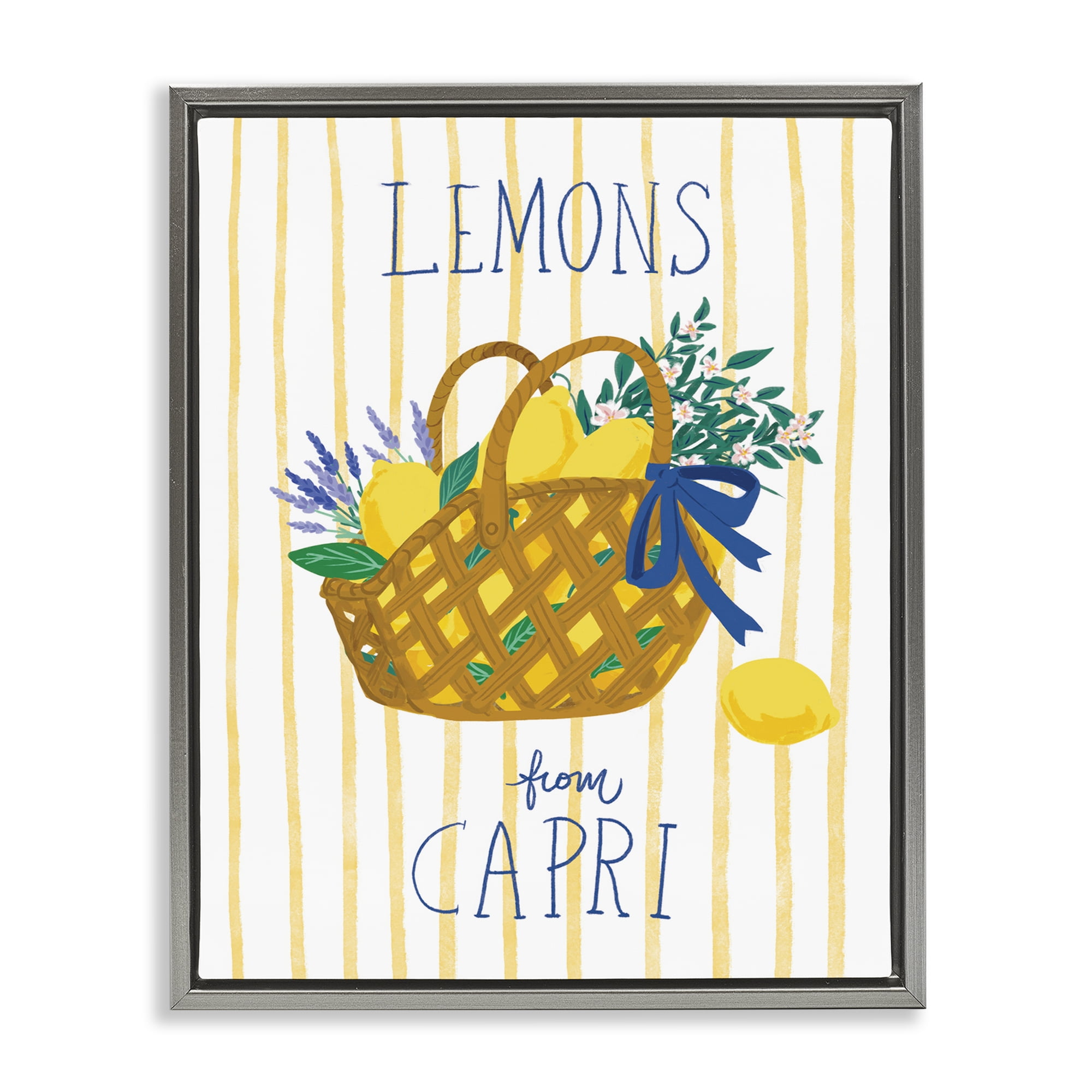 Stupell Industries Lemon Basket from Capri Food & Beverage Painting Gray Floater Framed Canvas Art Print Wall Art, 17 x 21