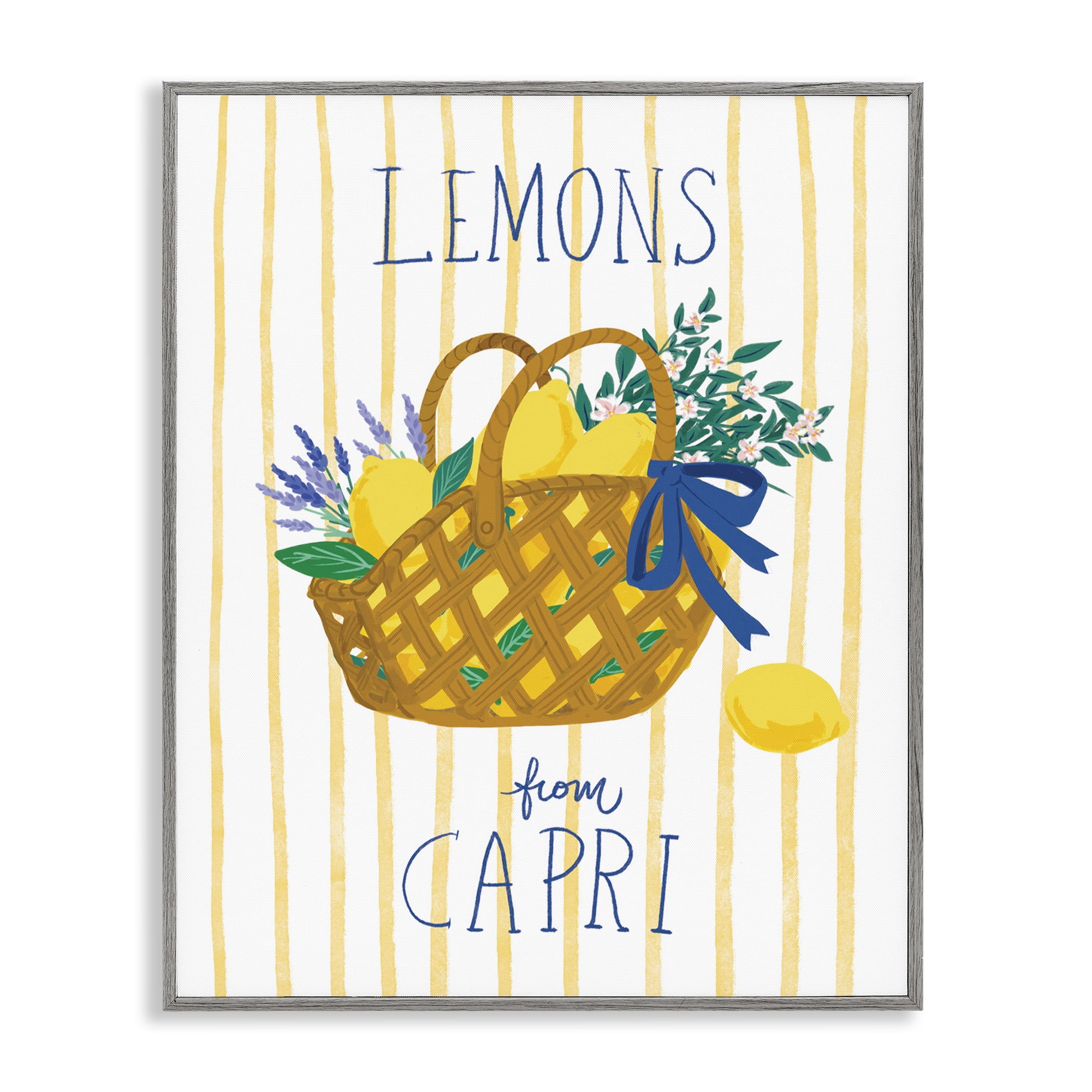 Stupell Industries Lemon Basket from Capri Food & Beverage Painting Gray Framed Art Print Wall Art, 11 x 14