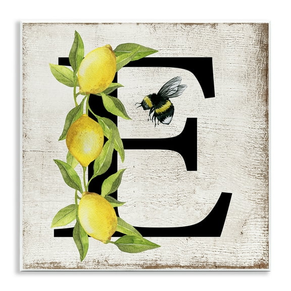 Stupell Industries Lemon & Bee E Letter Insects Painting Unframed Art Print Wall Art, 12 x 12