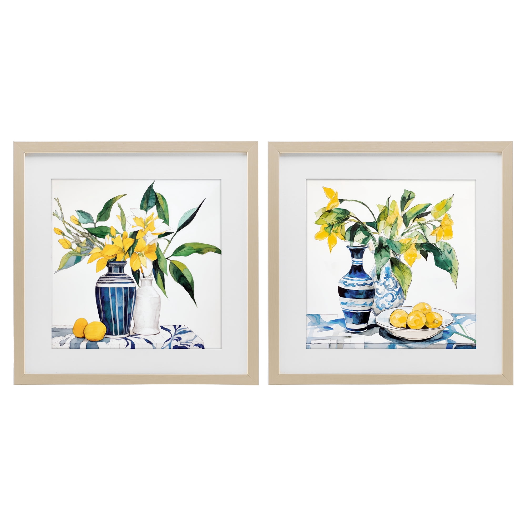 Stupell Industries Lemon Blooms Table Setting 2 Piece Birch Framed Print Under Glass Set, design by Ray Powers