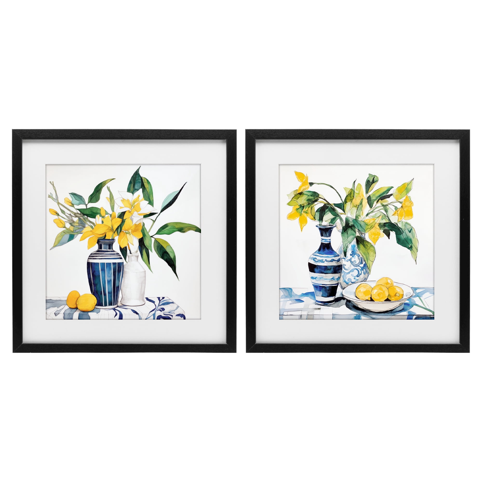 Stupell Industries Lemon Blooms Table Setting 2 Piece Black Framed Print Under Glass Set, design by Ray Powers