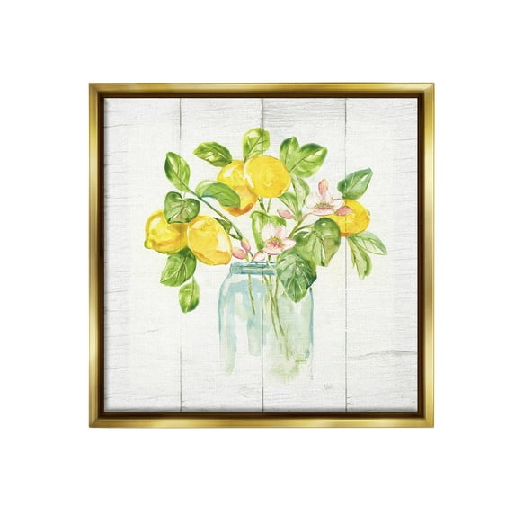 Stupell Industries Lemon Blossom Bouquet Food & Beverage Painting Gold Floater Framed Canvas Art Print Wall Art, 18 x 18