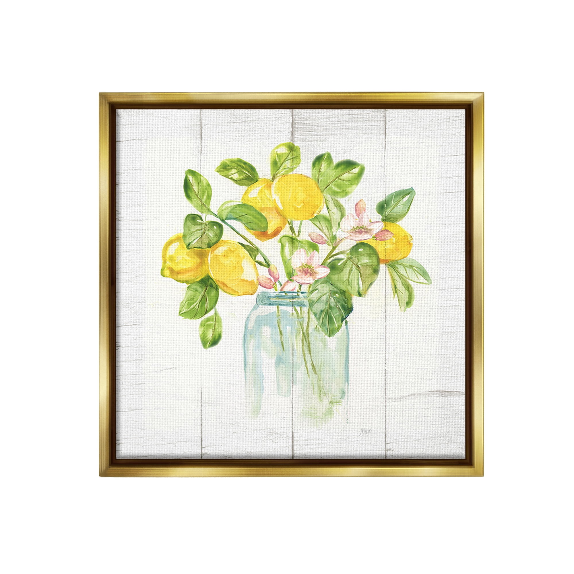 Stupell Industries Lemon Blossom Bouquet Food & Beverage Painting Gold Floater Framed Canvas Art Print Wall Art, 25 x 25
