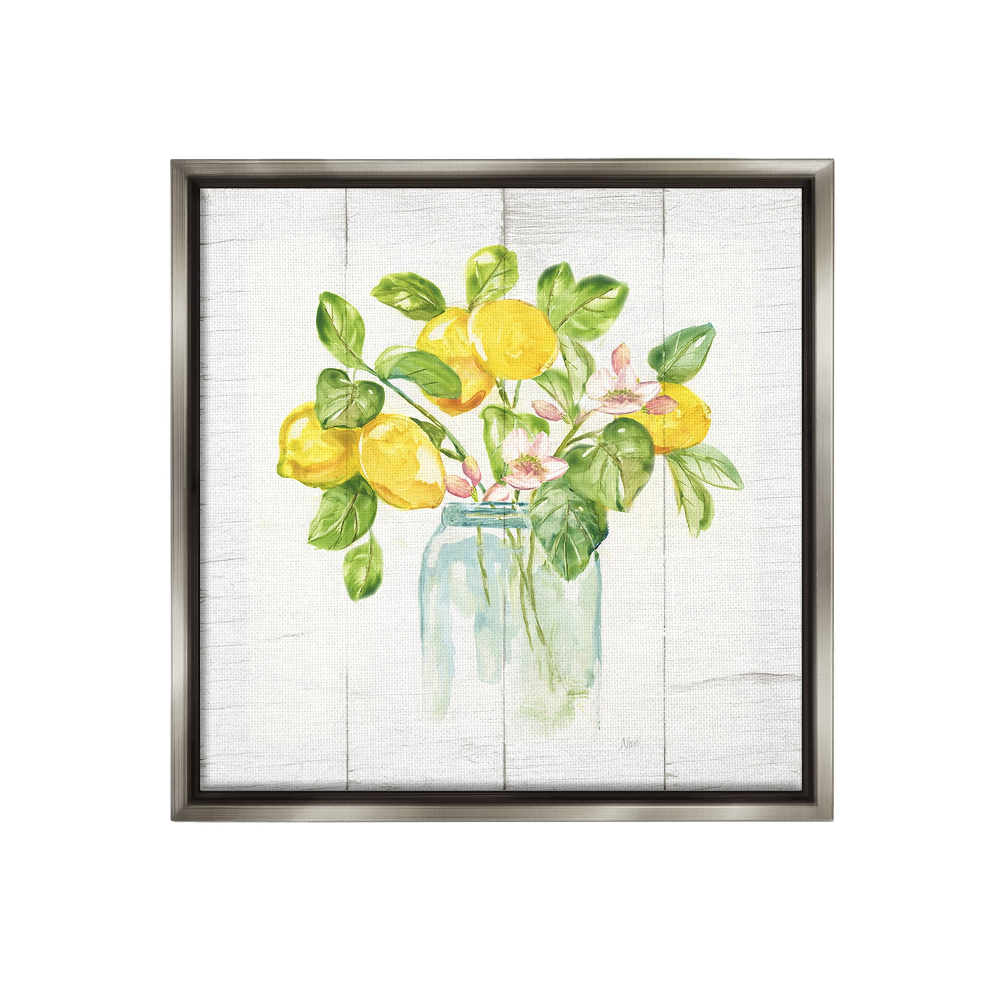 Stupell Industries Lemon Blossom Bouquet Food & Beverage Painting Gray Floater Framed Canvas Art Print Wall Art, 18 x 18