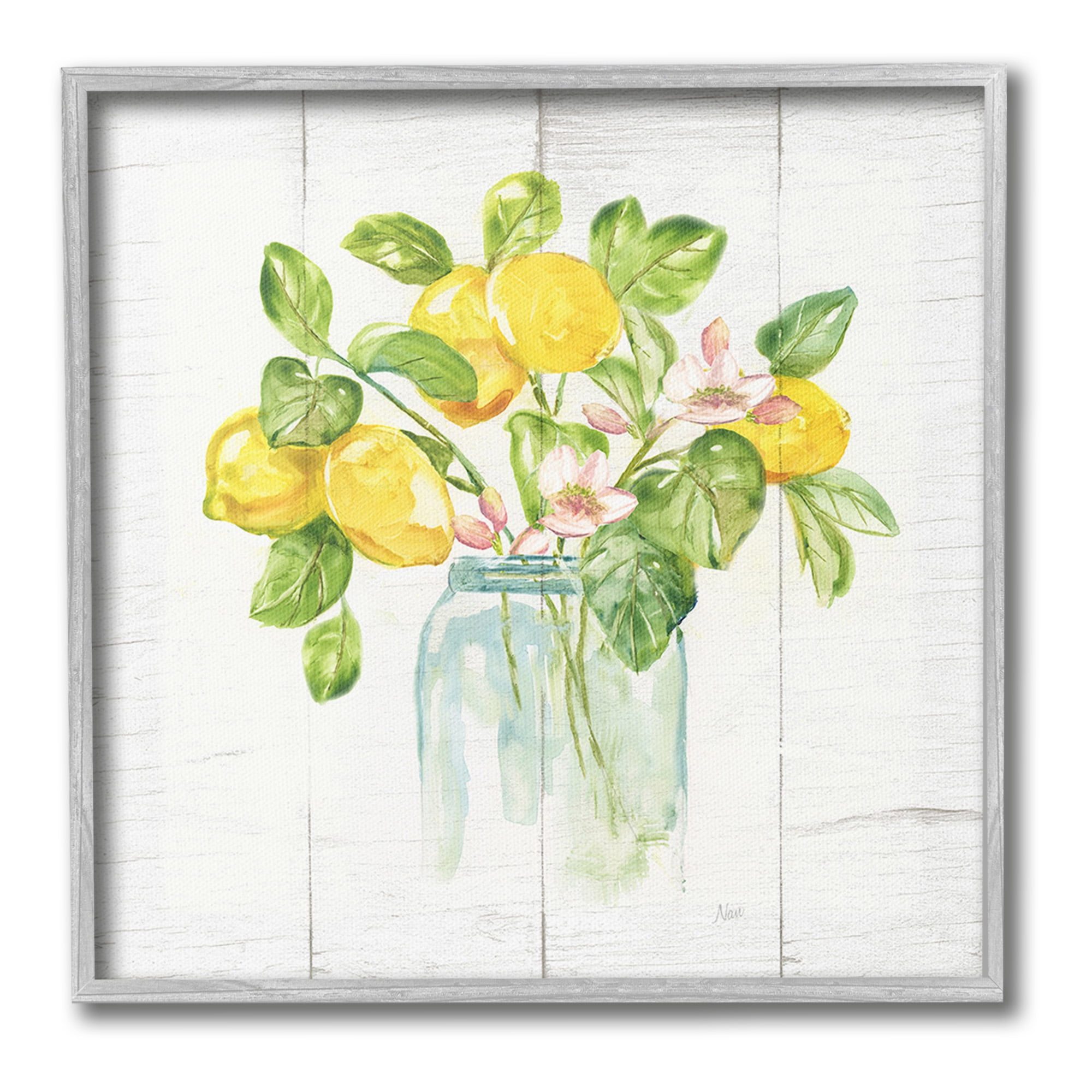 Stupell Industries Lemon Blossom Bouquet Food & Beverage Painting Gray Framed Art Print Wall Art, 24 x 24