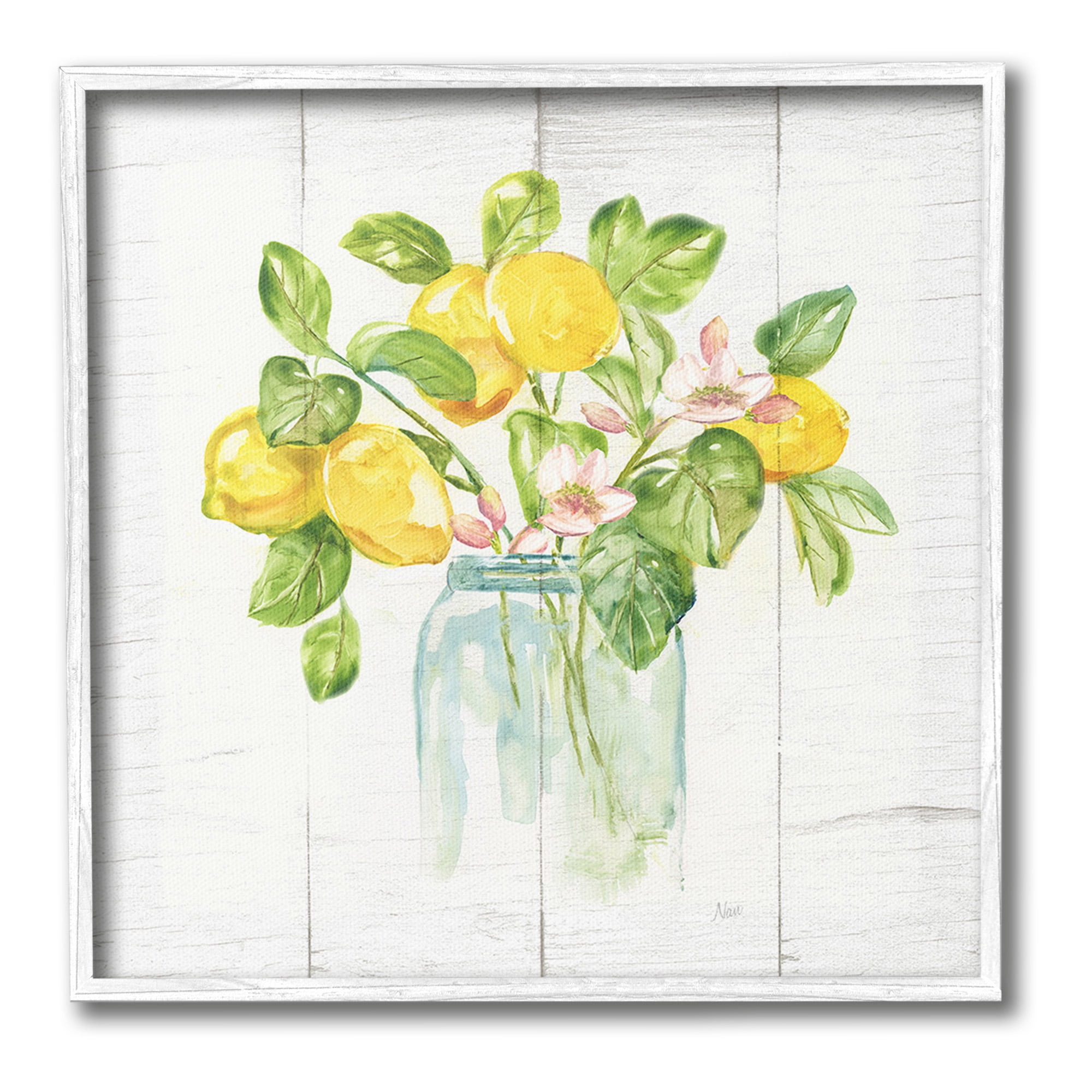 White Framed Lemon Blossom Bouquet Canvas Print, 12 x 12