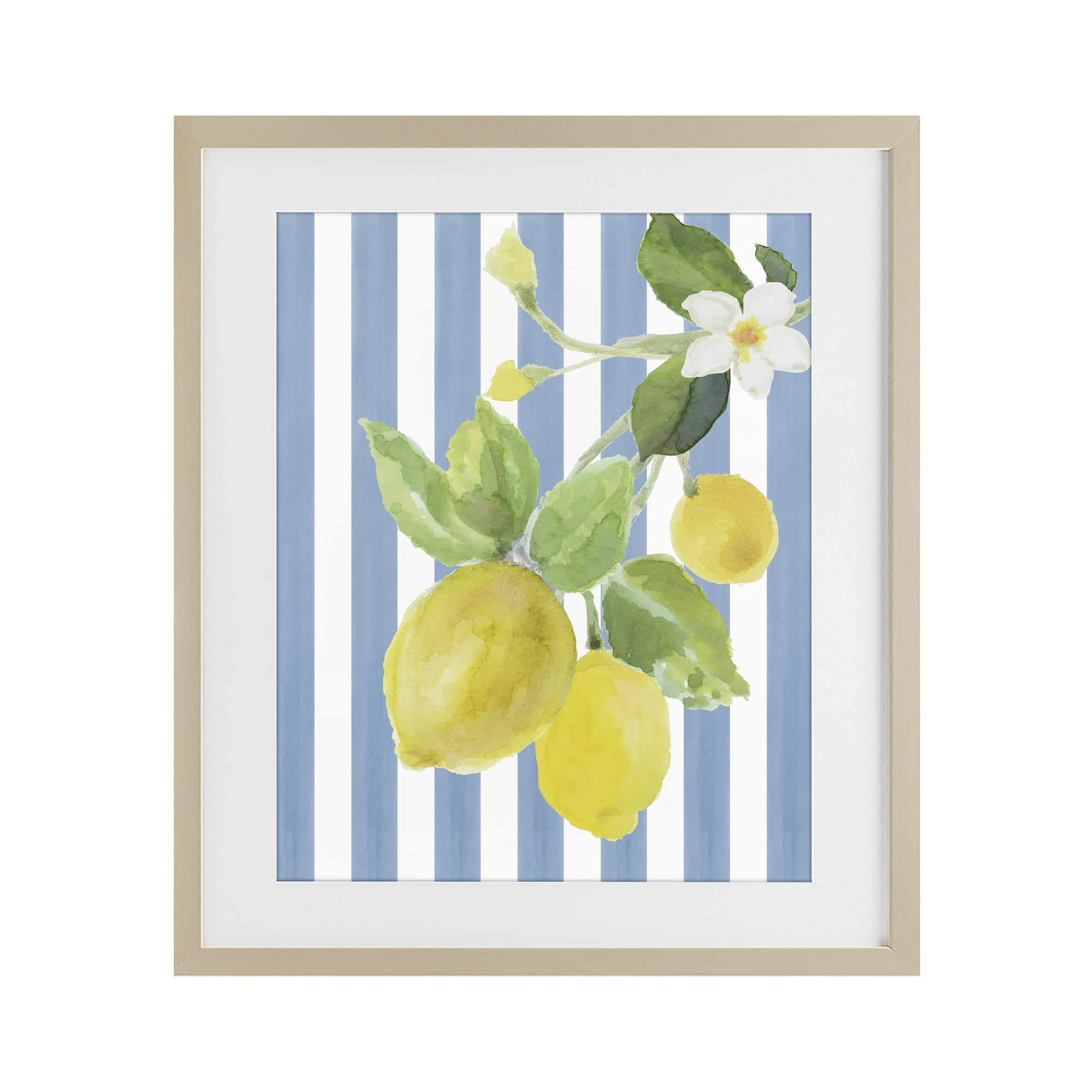 Stupell Industries Lemon Blossom on Blue Stripes Birch Framed Print Under Glass, design by Lanie Loreth